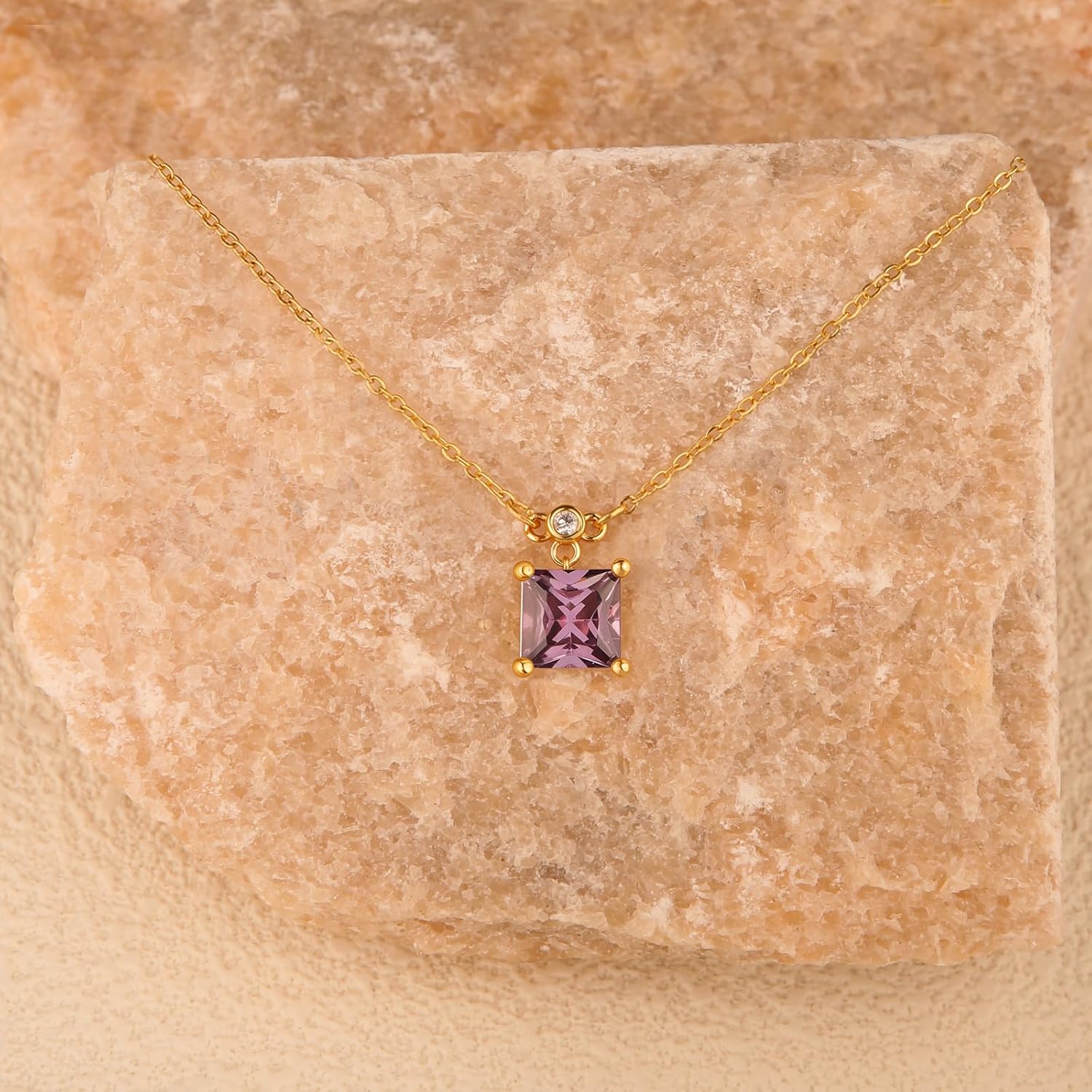 18K Gold-Plated Birthstone Necklace for Women, 5A Princess Square Cubic Zirconia Pendant, Birthday Anniversary Valentine's Gifts for Her, 18-20 Inches - Image 3