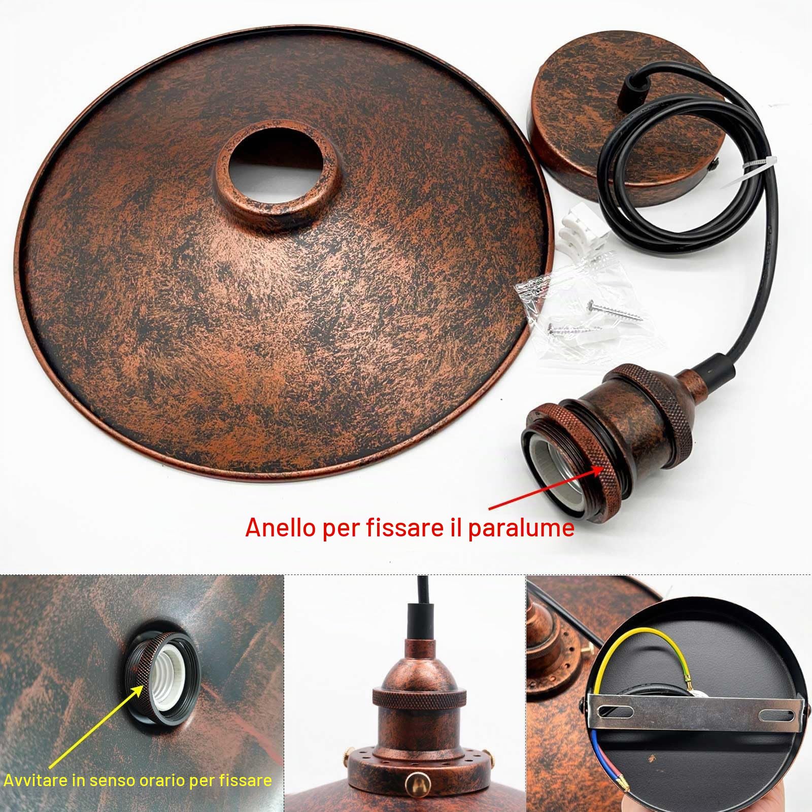 HTRUIYATY 2pcs E27 Lampada a Sospensione Vintage Industriale In Ferro Interni Lampadari Paralume Pendente da Cucina Ristorante Attico Lampadario (26 cm)