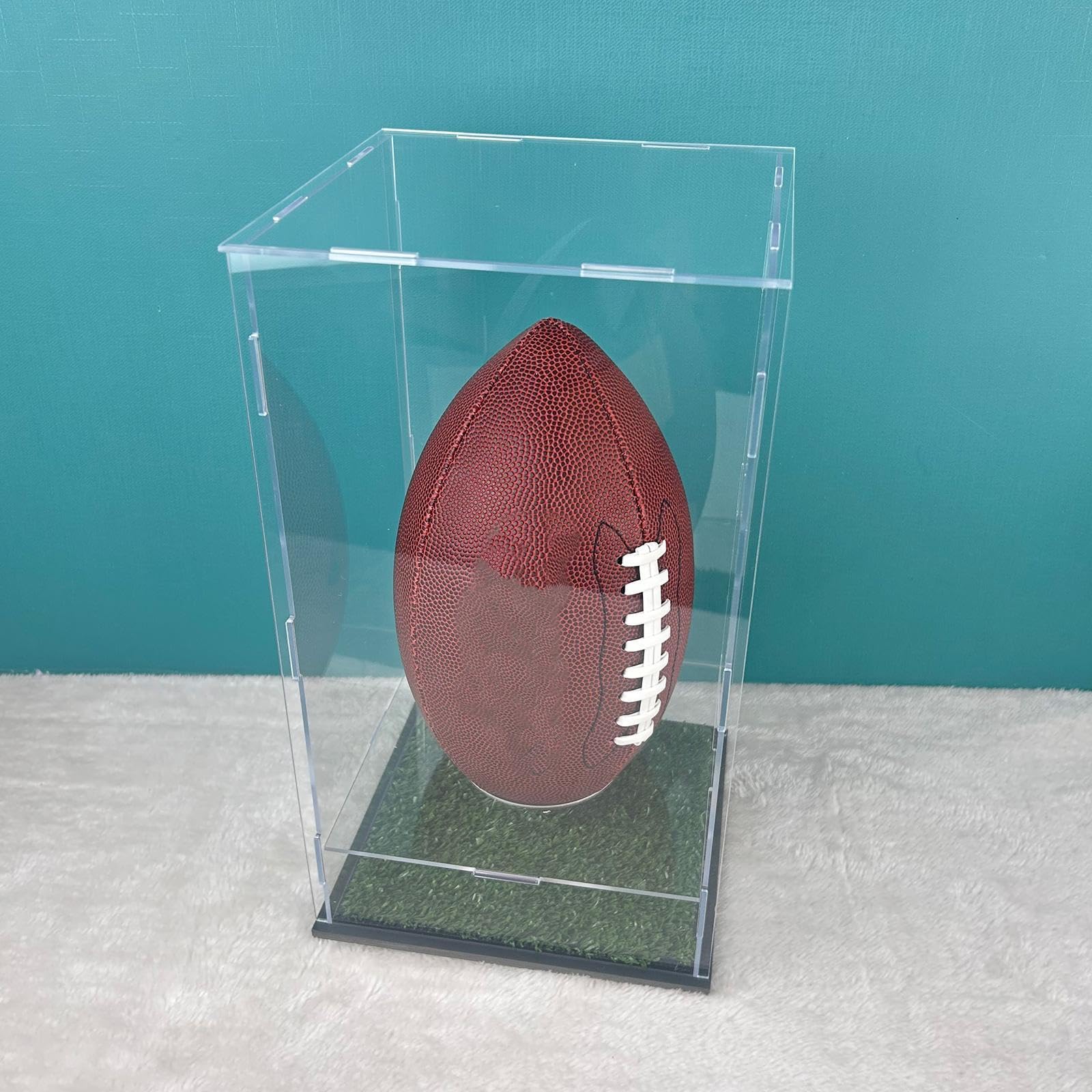 Vitrina de fútbol de acrílico transparente a prueba polvo, transparente, para almacenamiento balones fútbol, soporte para vitrina, soporte ovalado para exhibición balones,