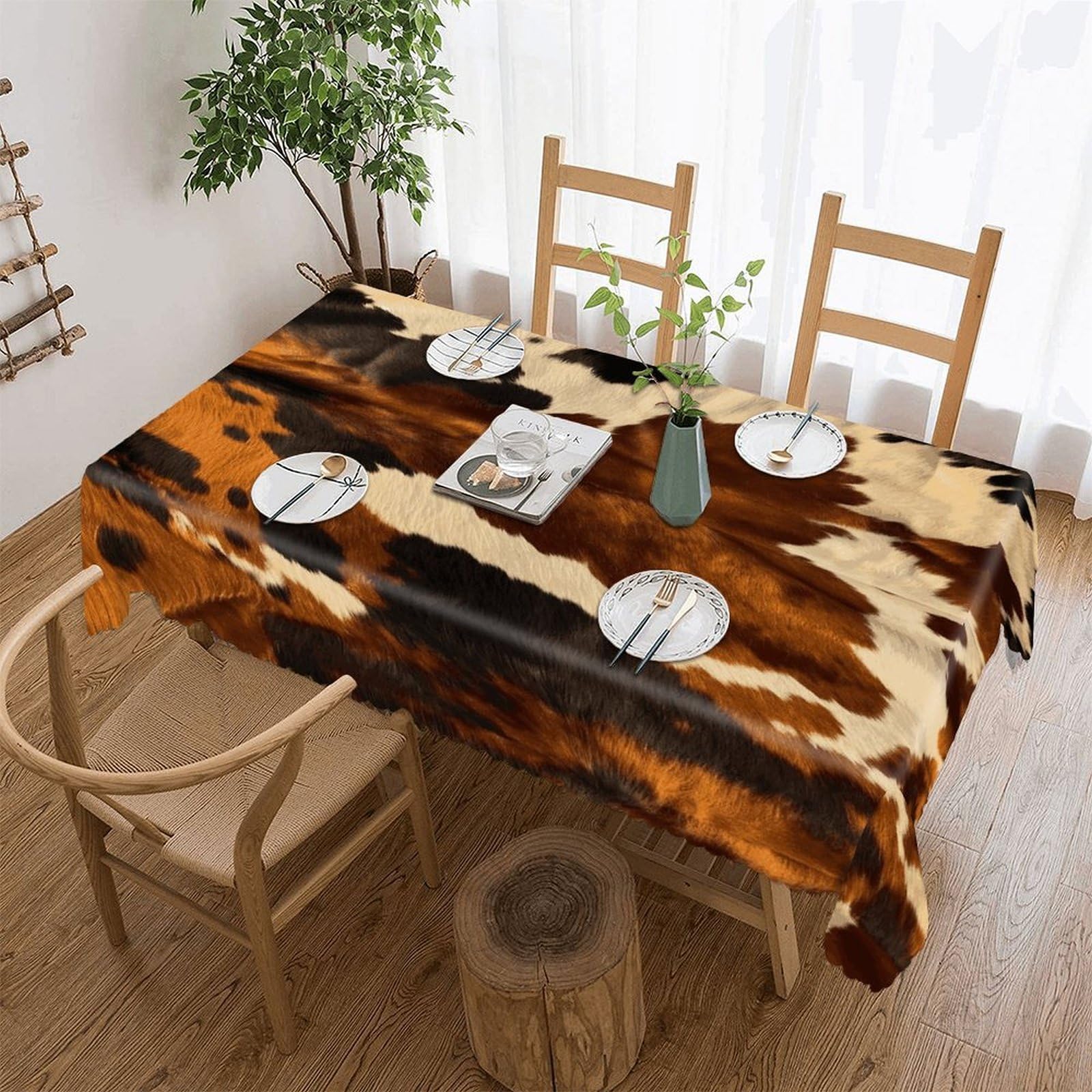 LOKLNEYK Abstract Cow Skin Tablecloth Rectangle Table Cloth Decorative Fabric Table Cover Waterproof Seasonal Table Cover Wrinkle Resistant Washable Table Cloth for Party Picnic Dinner Decor 60"x120"