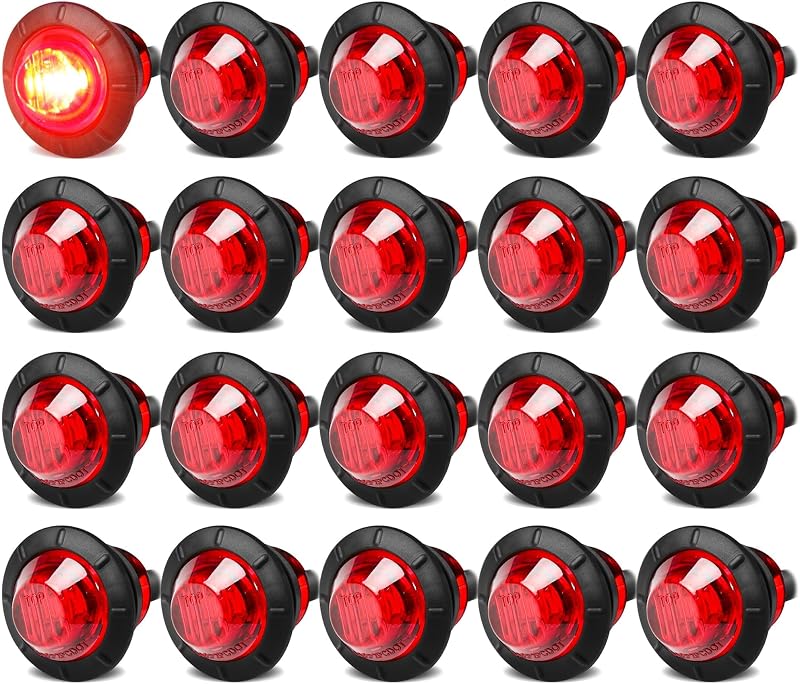 Luzes LED vermelhas redondas de marcador lateral ALFU 12 V para trailer e veículos – Kit com 20 unidades