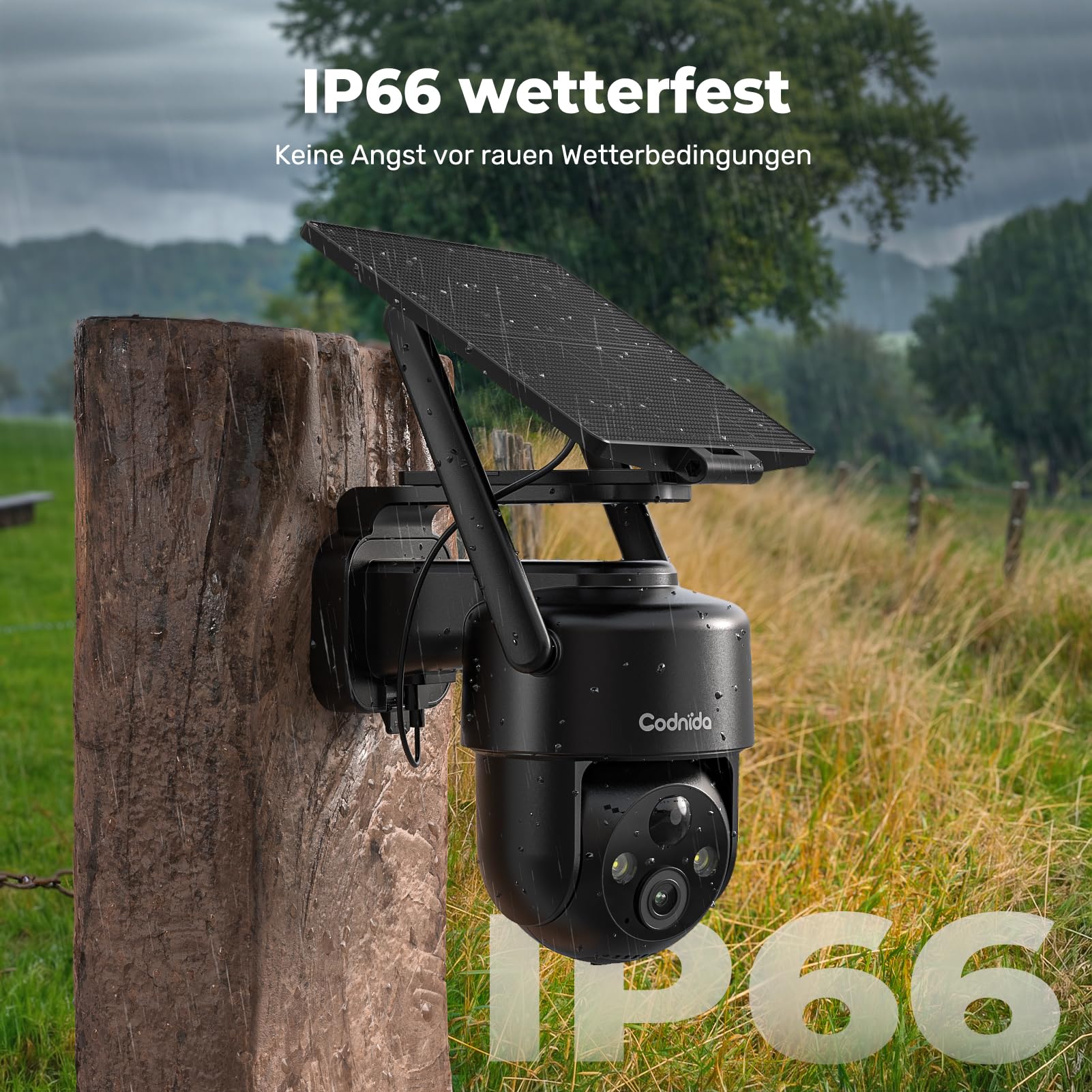 Codnida 4G LTE Überwachungskamera Aussen mit SIM Karte,3MP HD, 9000mAh Akku, Zwei-Wege-Audio, PIR-Bewegungserkennung, IP65 Wetterfest, Nur 4G-Verbindung
