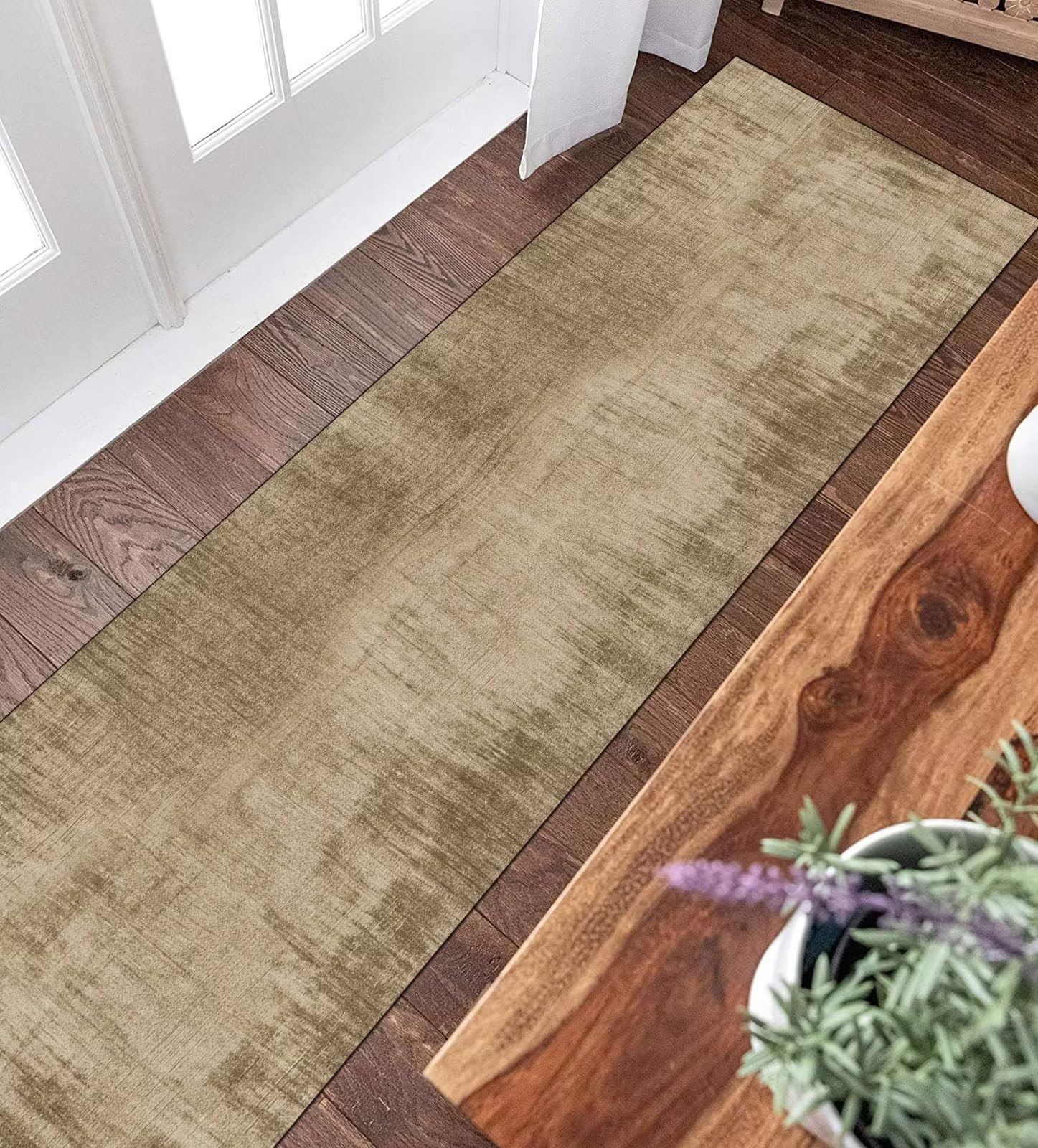 Läufer Teppich Flur Küche Hellbraun rutschfest 120x450cm Küchenläufer Teppichmatten Waschbar Korridor Teppichläufer Küchenteppich Schlafzimmer Esszimmer Polyester Meterware Anpassbar