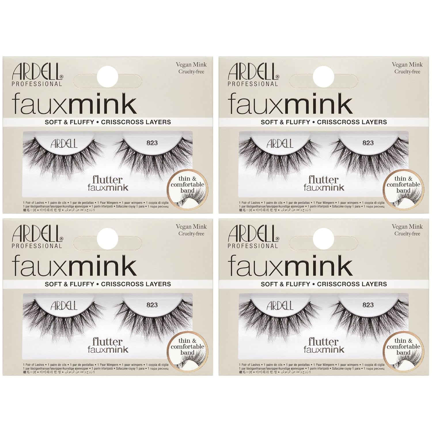 Ardell Faux Mink Lashes Wispies 823 – Fluttery Strip Eyelashes, Crisscross, Vegan Mink, Cruelty-Free, Wispy Lashes Falsies for Seamless Wear, 4 Pack