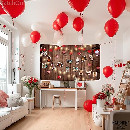 Miniatura 7 de KatchOn, Fondo de San Valentín para pared, extragrande de 72 x 40 pulgadas, pancarta de feliz día de San Valentín con corazones para decoración del