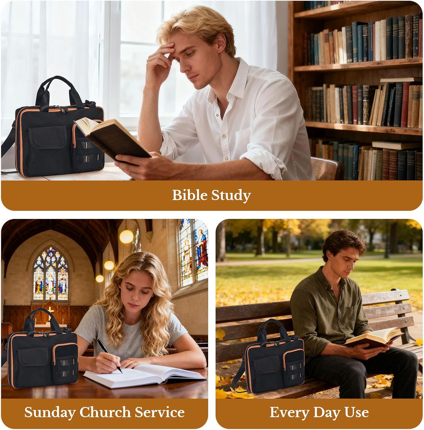 ZHIERNA Tactical Bible Cover for Men, Double Layer Large Bible Case Church Bag with Multiple Pockets, Bible Carrying Case for Women with Top Handle and Shoulder Strap