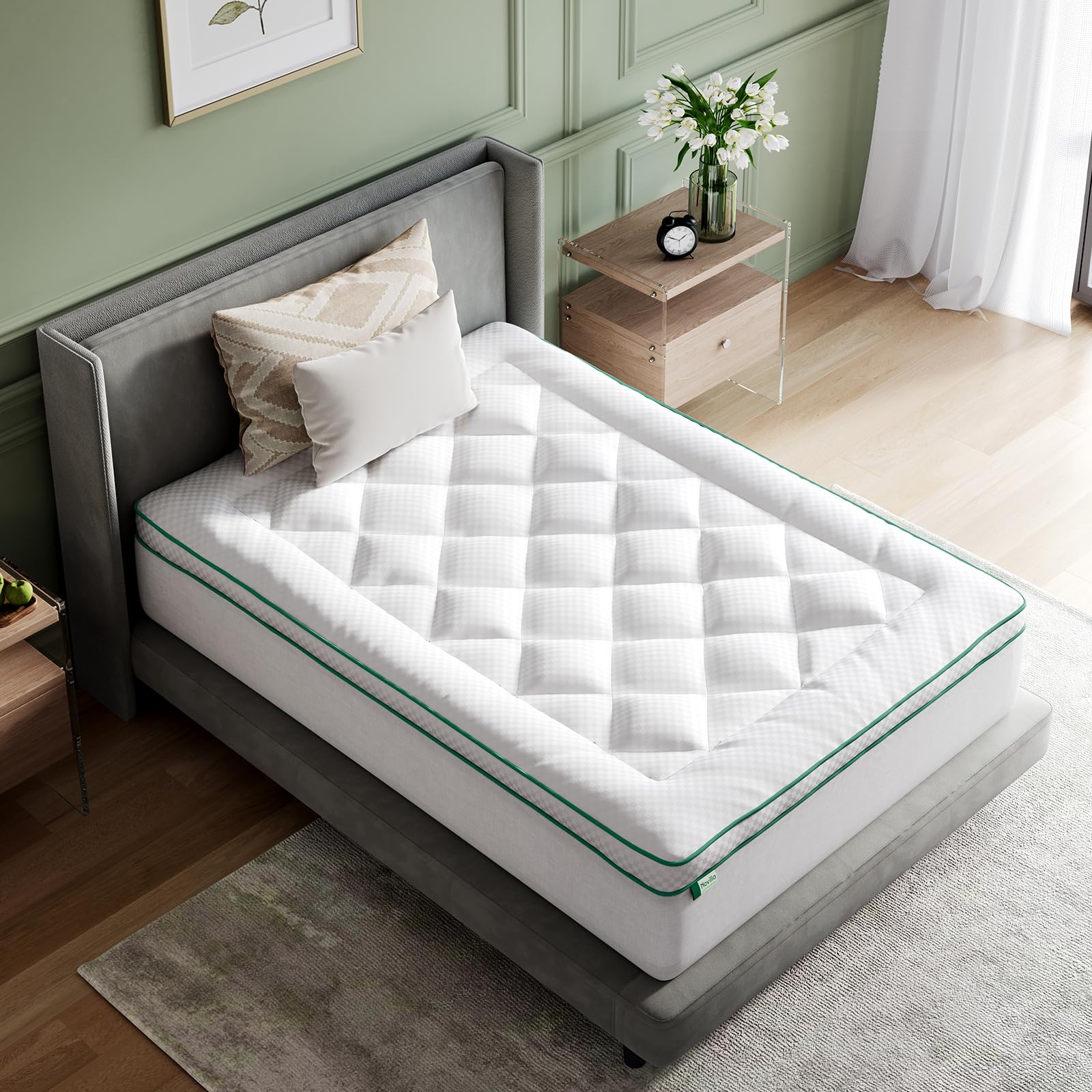 Novilla Topper Materasso 120x190 - Correttore Comfort Premium con Imbottitura Ultra-Soffice, Topper Nuvola Traspirante con Fascia Elastica a 360°, Effetto Piuma, Bianco Luxury