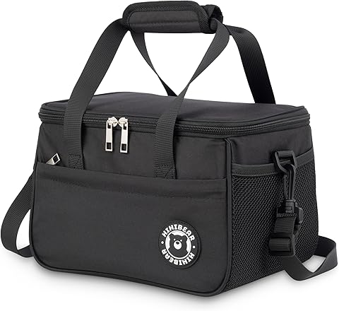 Bolsa Termica Porta Alimentos 9L, [ Forro de PEVA resistente a las fugas ] Bolsa Nevera Porta Alimentos, Bolsa Comida Trabajo, Lunch Bag, Bolsa de Almuerzo Oficina Viaje Picnic (Negro, 9L)