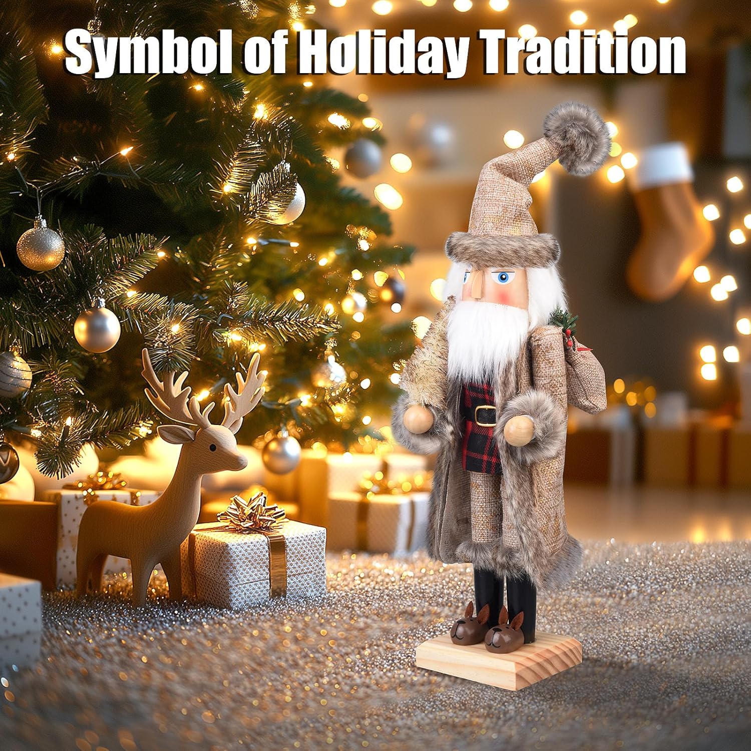 Santa Christmas Nutcracker Figures Decor 15 Inch, Wooden Xmas Nutcracker Santa Nutcracker Ornaments, Festive Christmas Decorations for Shelves and Tables