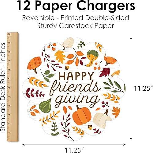 Miniatura 7 de Big Dot of Happiness Fall Friends - Decoraciones de mesa redonda para fiesta de Acción de Gracias, cargadores de papel, ajuste de lugar para 12