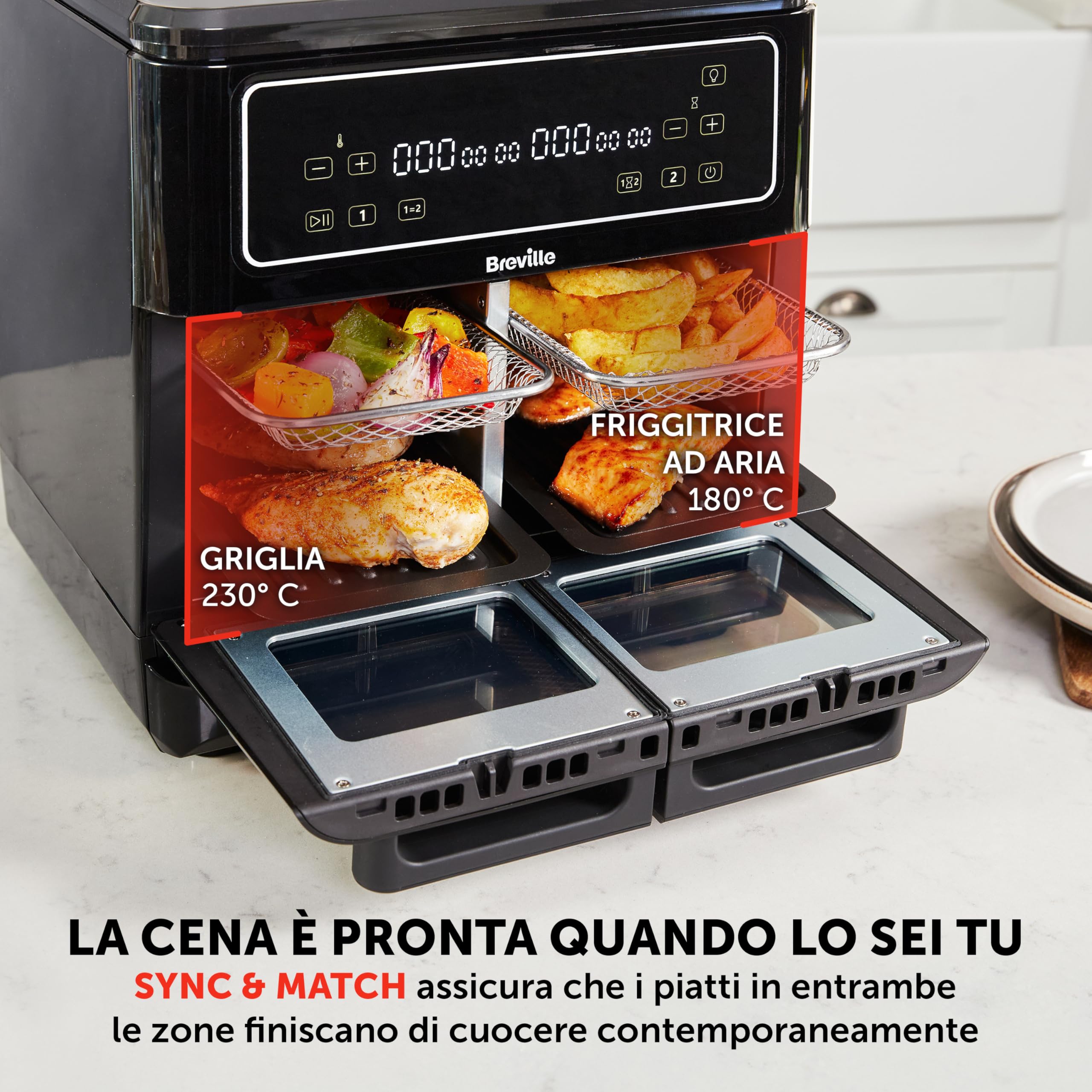 Breville friggitrice ad aria doppia camera 1800 watt 11 lt
