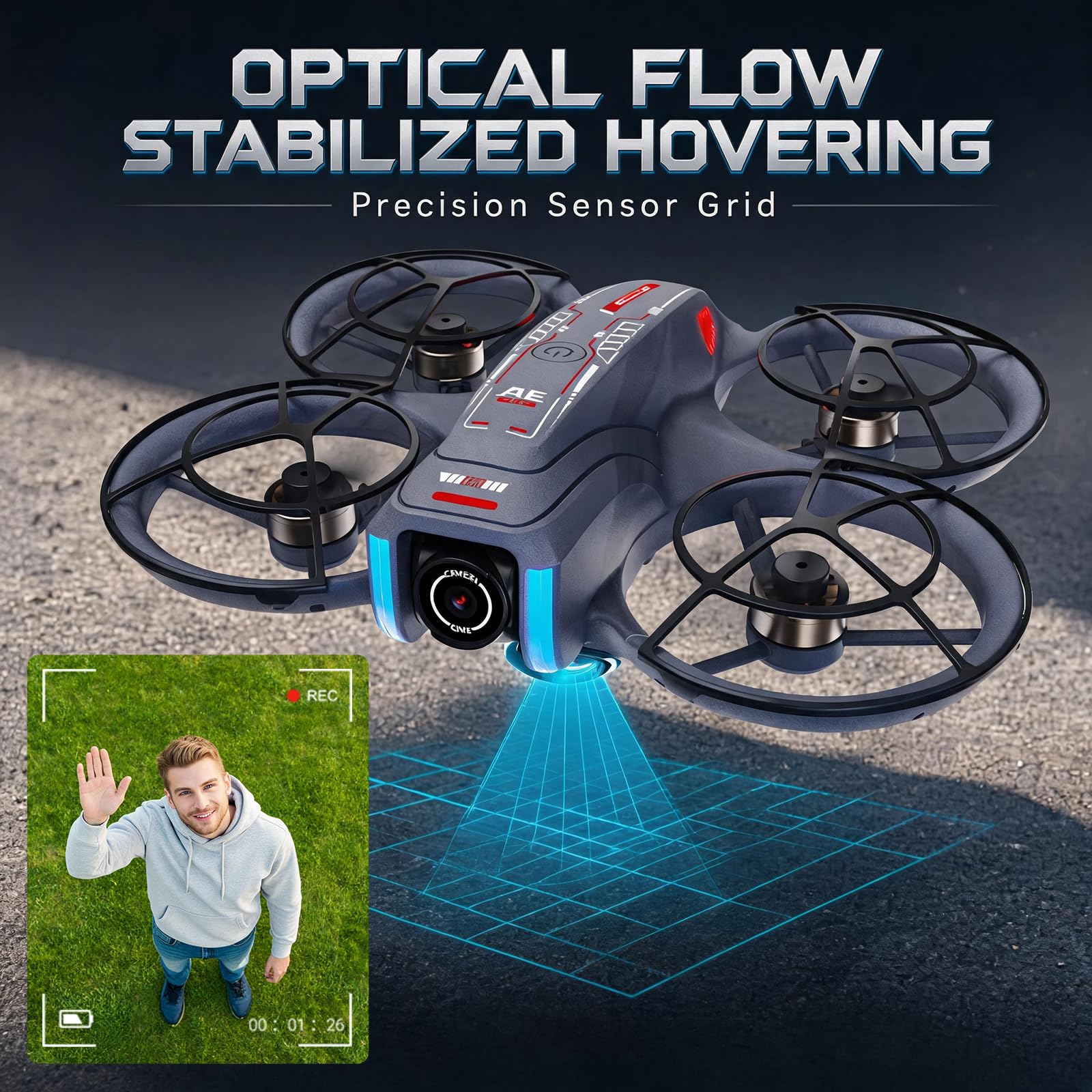 Drone con fotocamera, telecomando con schermo da 4,5 pollici, prevenzione intelligente degli ostacoli, fotocamera regolabile a 90 gradi, scheda SD inclusa, 2 batterie, adatto per adulti e principianti
