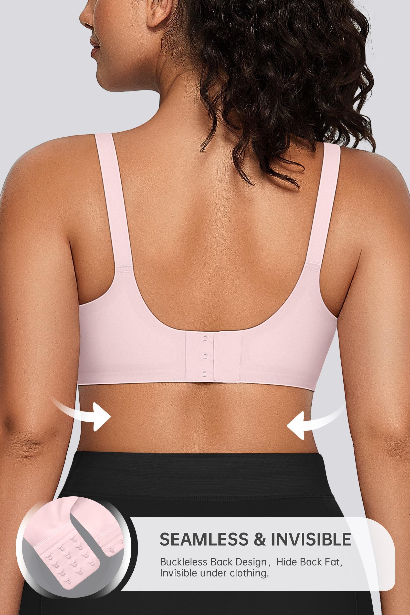 OEAK Damen BH Ohne Bügel Push Up Nahtloser V-Ausschnitt Bra Bügelloser Gepolstert Glatter Bustier Tshirt Schlaf BHS mit zusätzlicher Verlängerung (Rosa,L)