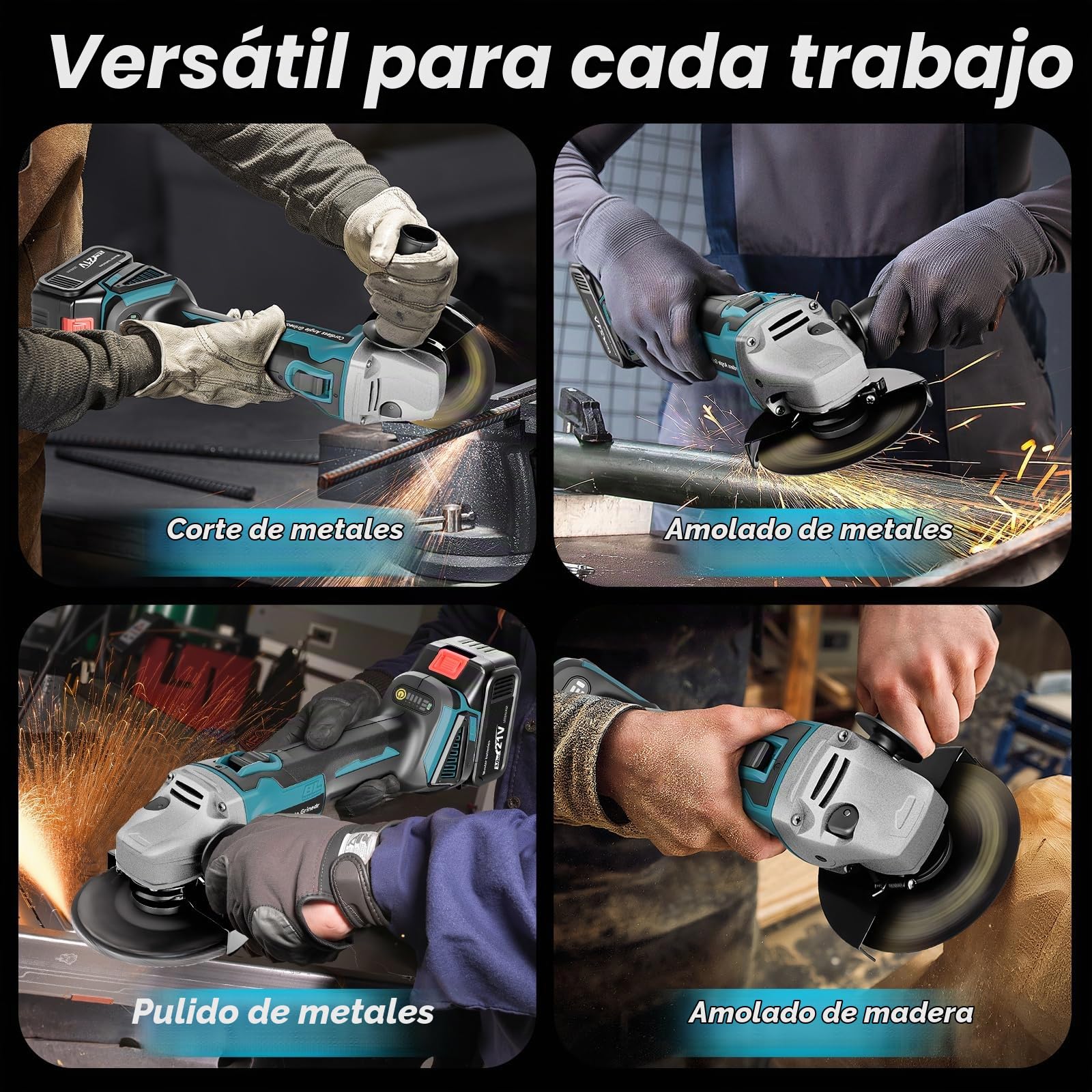 Amoladora Angular Inalámbrica 125mm Compatible con Baterías Makita de 18V, Radial con 2×3.0Ah Batería, 9000RPM, Rebarbadora 5 Discos de Corte &2 Discos de Láminas para Cortar, Pulir y Lijar