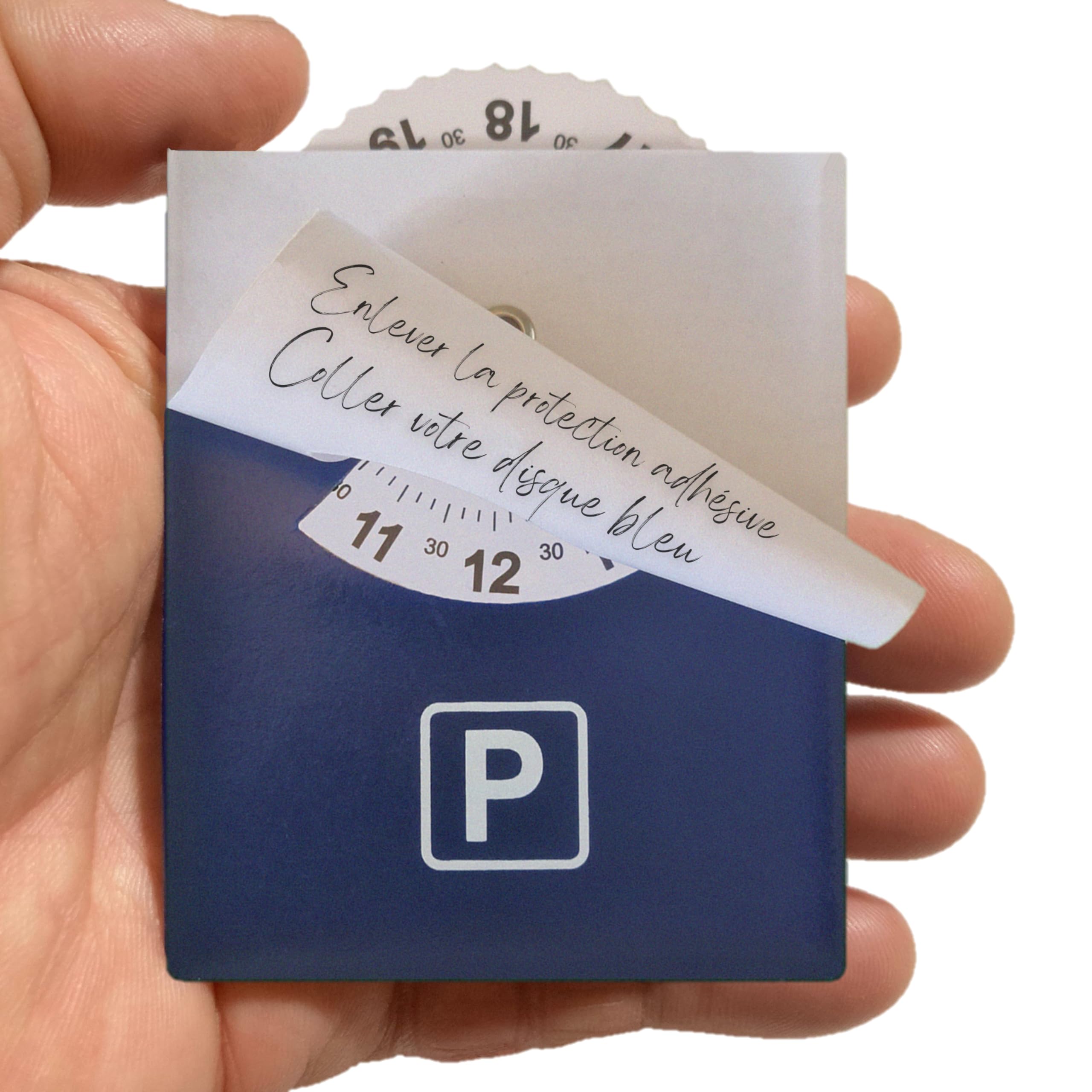 Disco de aparcamiento adhesivo para zona azul | Disco de tiempo | 👍 Estándar simplificado europeo ♪ | Material anti UV | Dimensiones 8,5 x 7 cm | Segmentación horaria 10 MN | Marca francesa ©