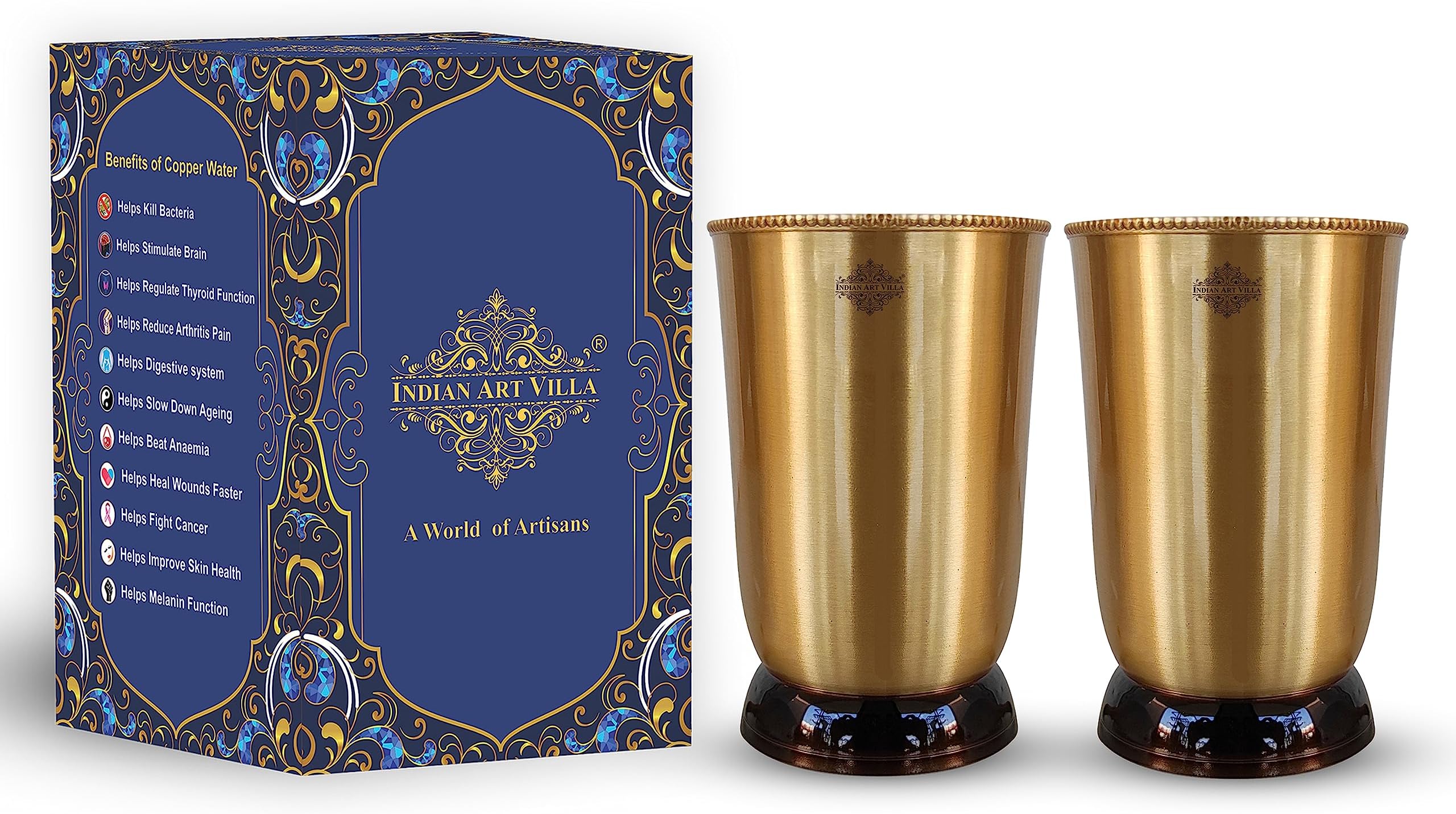 INDIAN ART VILLA Pure Brass Matt Finish Glass/Tumbler with Black Bottom, Serveware & Drinkware, Ayurveda Healing, Volume-300 ML, 1 Piece