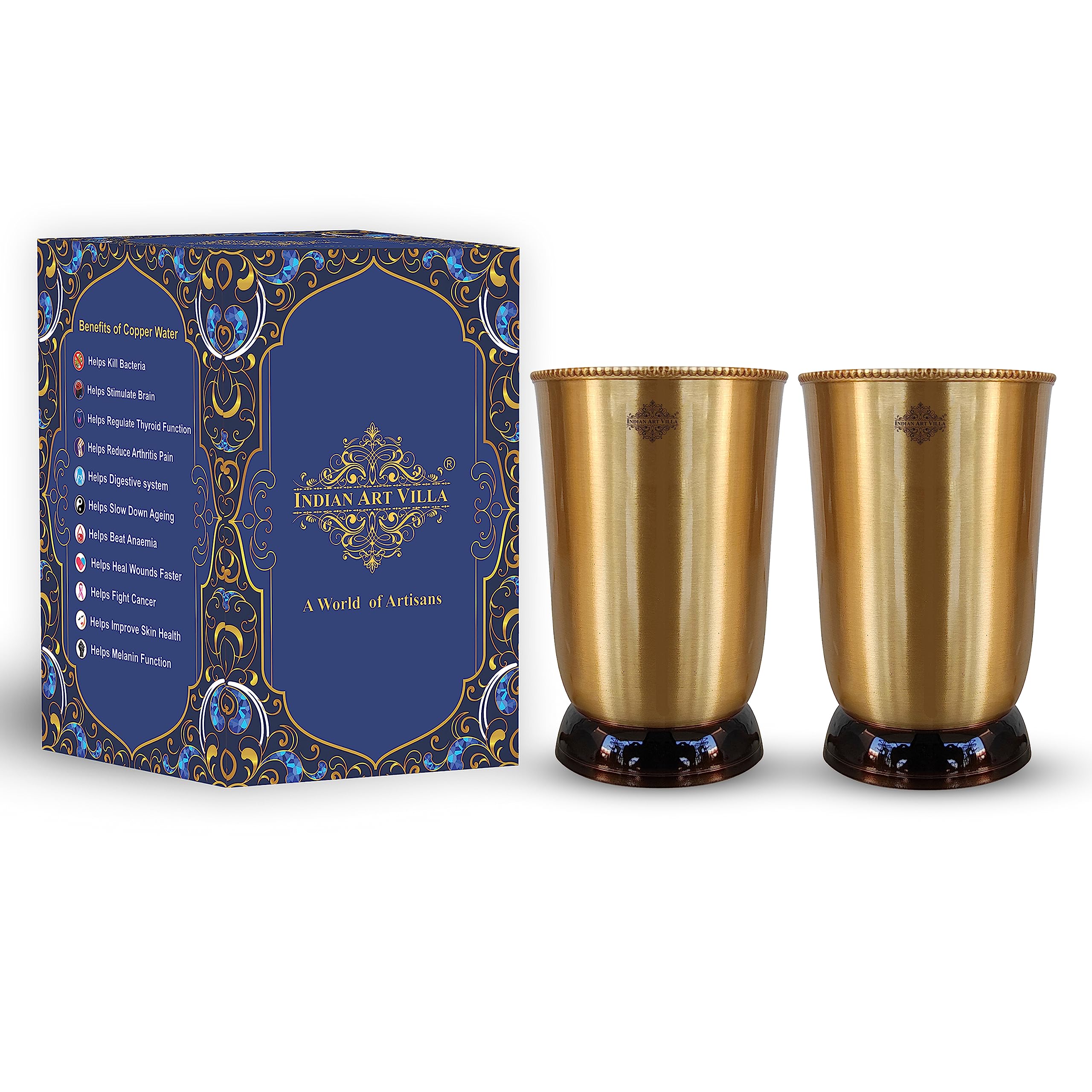 INDIAN ART VILLA Pure Brass Matt Finish Glass/Tumbler with Black Bottom, Serveware & Drinkware, Ayurveda Healing, Volume-300 ML, 1 Piece