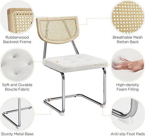Miniatura 5 de Yaheetech Juego de 4 sillas de comedor de ratán, sillas de cocina modernas de mediados de siglo con patas de metal y asiento tapizado para el hogar,