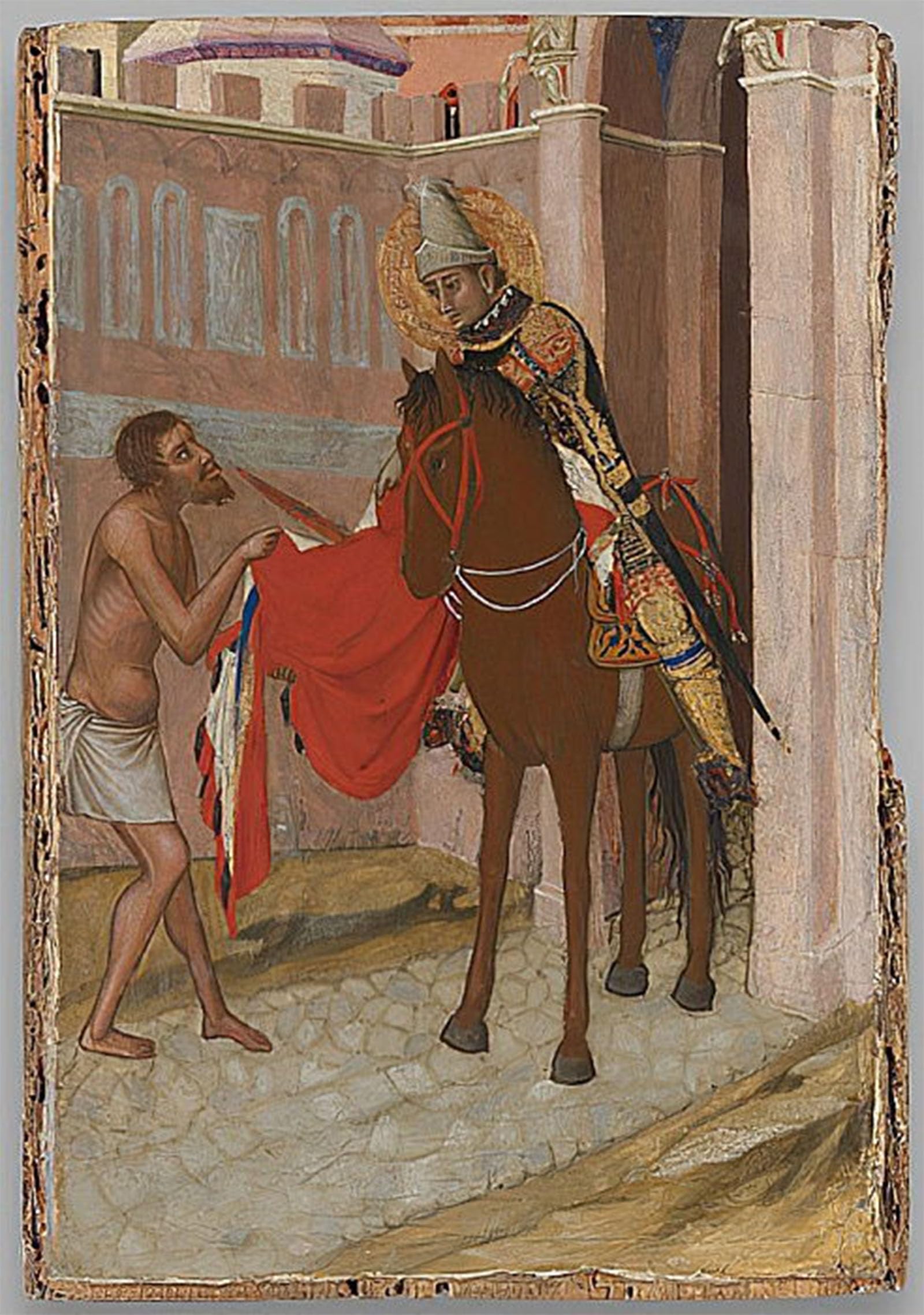 ARTXLXXBN Famous Painting Canvas Artwork Graffiti Print Saint of Tours Dividing His Cloak with a Beggar by Ambrogio Lorenzetti Portrait Canvas Image for Home Decor 60x90cm