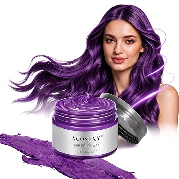 Temporary Hair Color Wax Dye, Purple Hair Dye, Natural Hair Wax Color, Kids Hair Color Dye Spray for Halloween Cosplay, Party, Masquerade.Purple