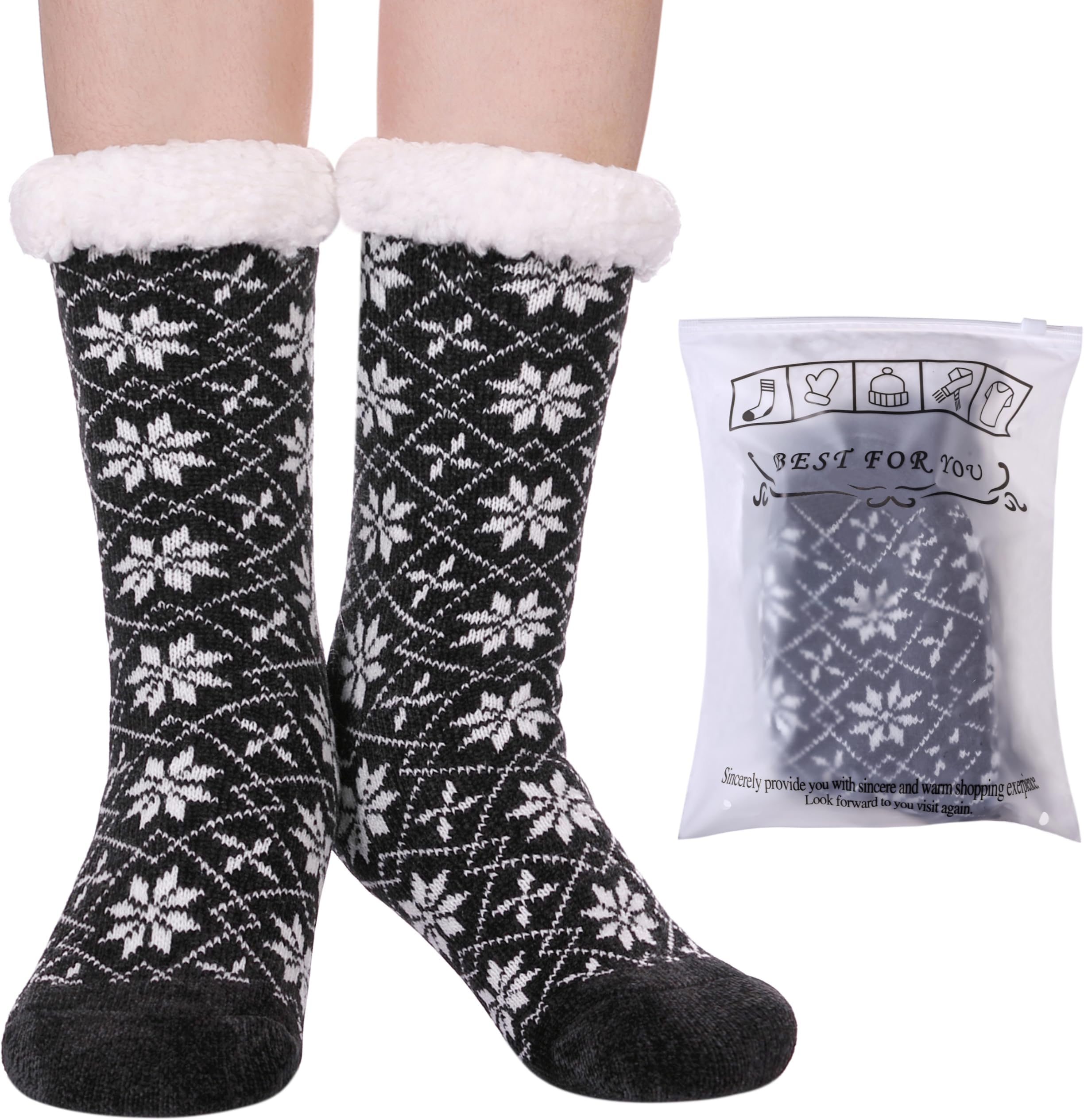 Dosoni Women's Winter Fuzzy Slipper Socks Non Slip Soft Cozy Fleece Lining Knit Thick Warm Christmas Socks