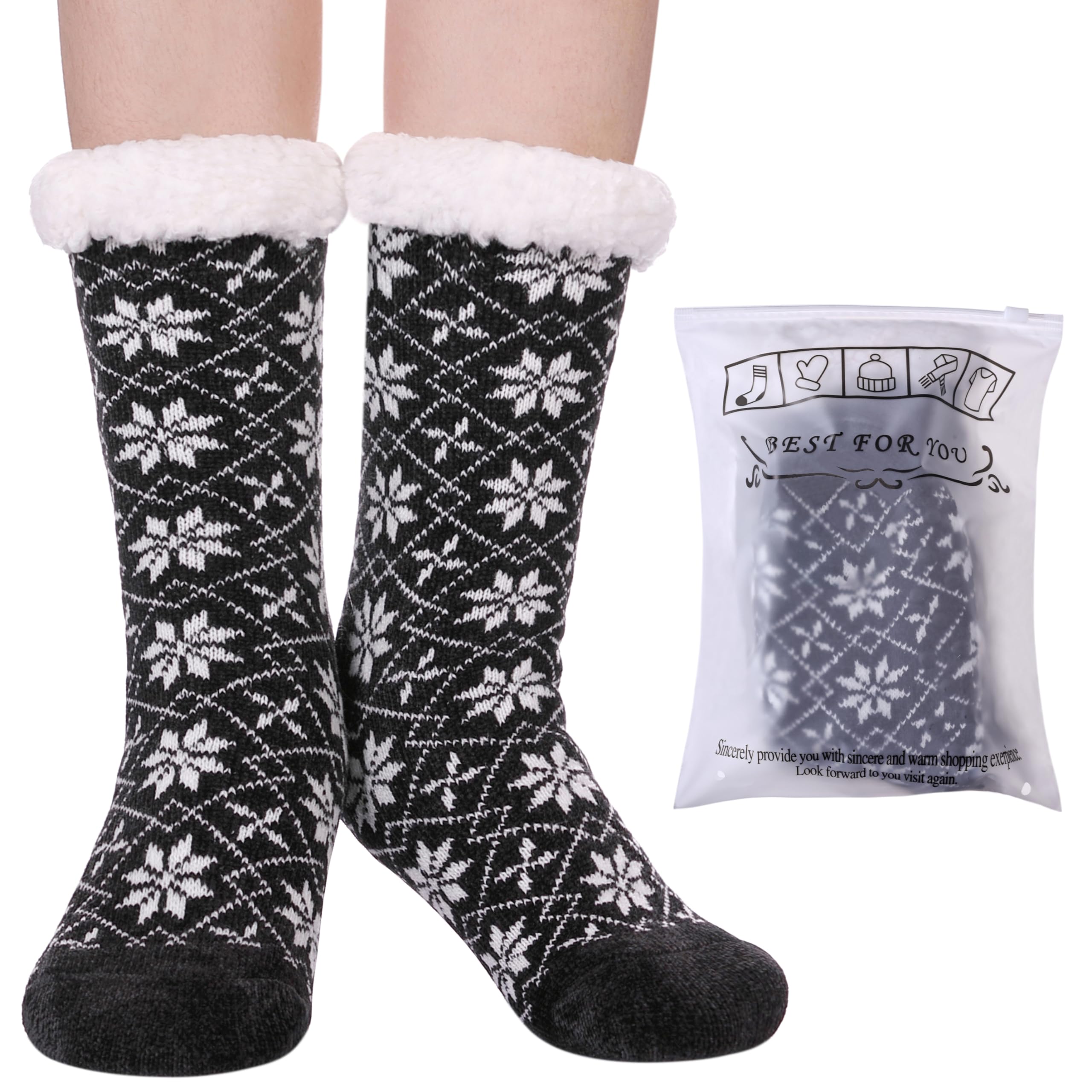 Dosoni Women's Winter Fuzzy Slipper Socks Non Slip Soft Cozy Fleece Lining Knit Thick Warm Christmas Socks