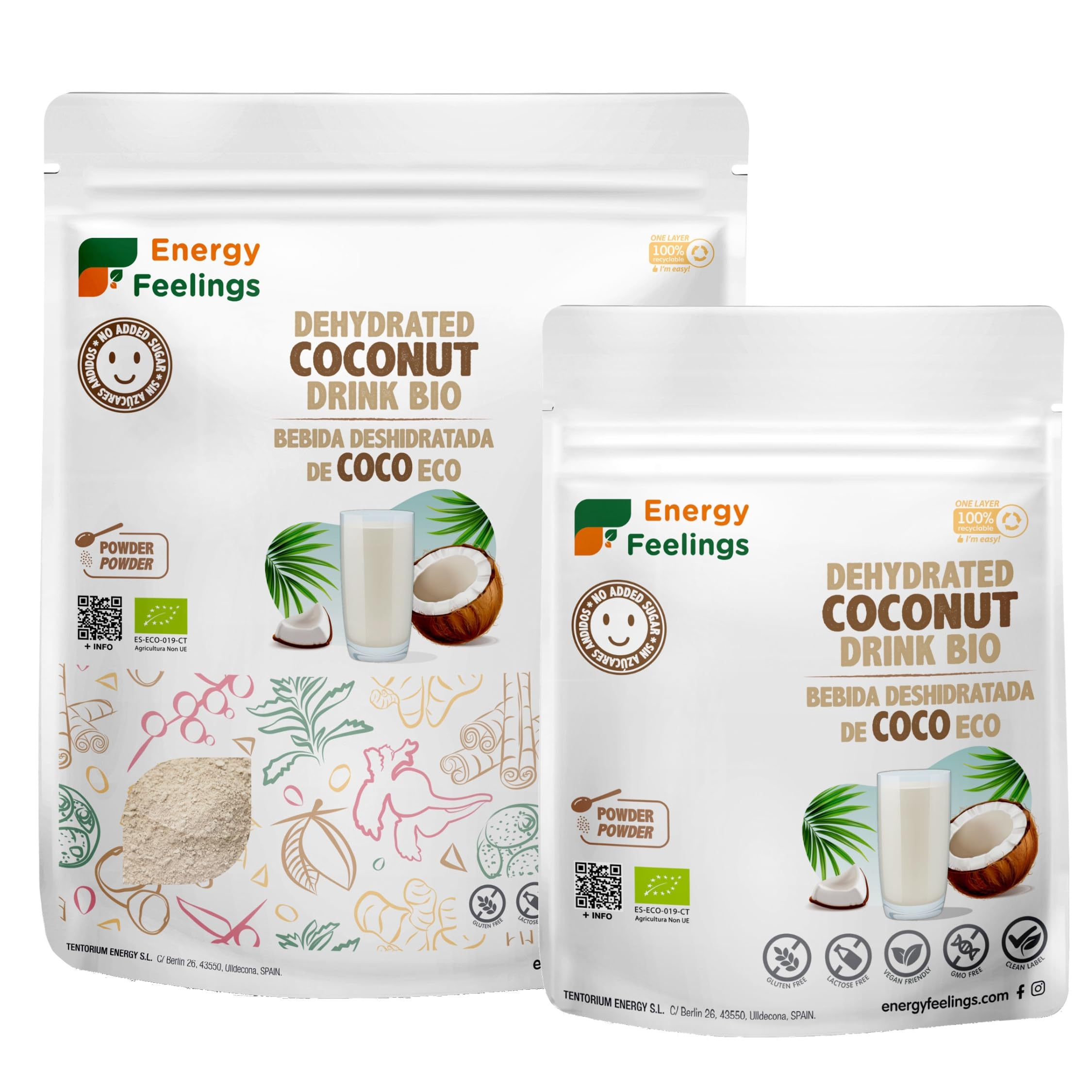 Energy Feelings Bebida de Coco Deshidratada en Polvo Ecológica 200g, Leche en Polvo Sin Lactosa y Sin Azúcares Añadidos, Vegano, Eco Coconut Milk