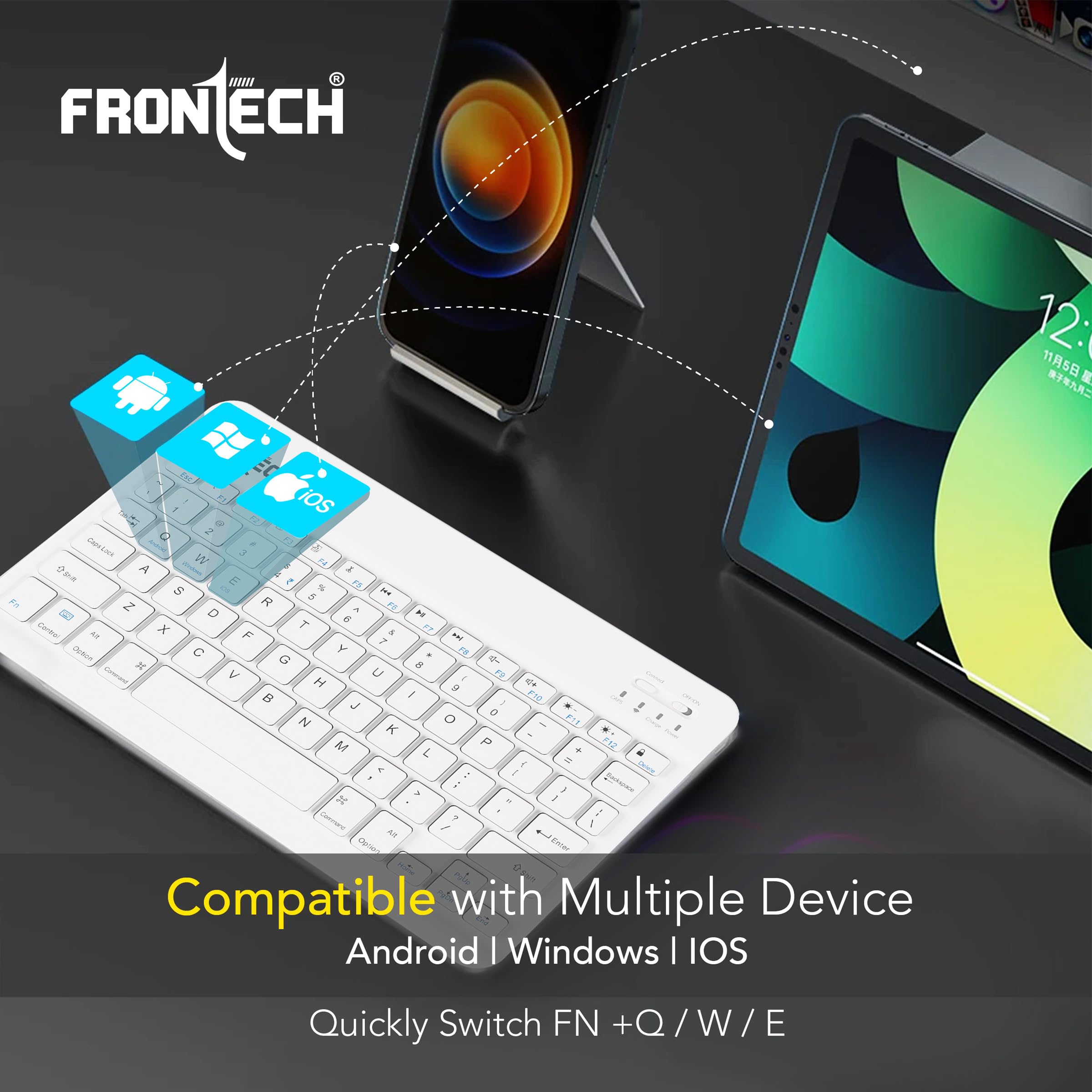 FRONTECH Wireless Mini Keyboard - 78 Keys, Bluetooth Connectivity, Rechargeable, Ultra Slim, Compact Design 1 Year Warranty (FT-1603AW) — Amazon image 6