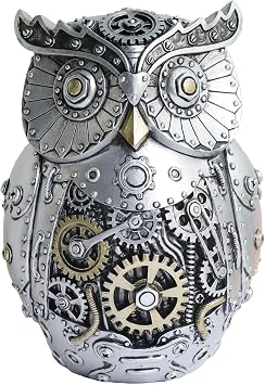 تمثال بومة فريدة من نوعها - منحوتة ميكانيكية من البوليسترين على طراز Steampunk - ارتفاع 6.6 بوصة - هدية مثالية للأولاد وديكور غرفة الأولاد