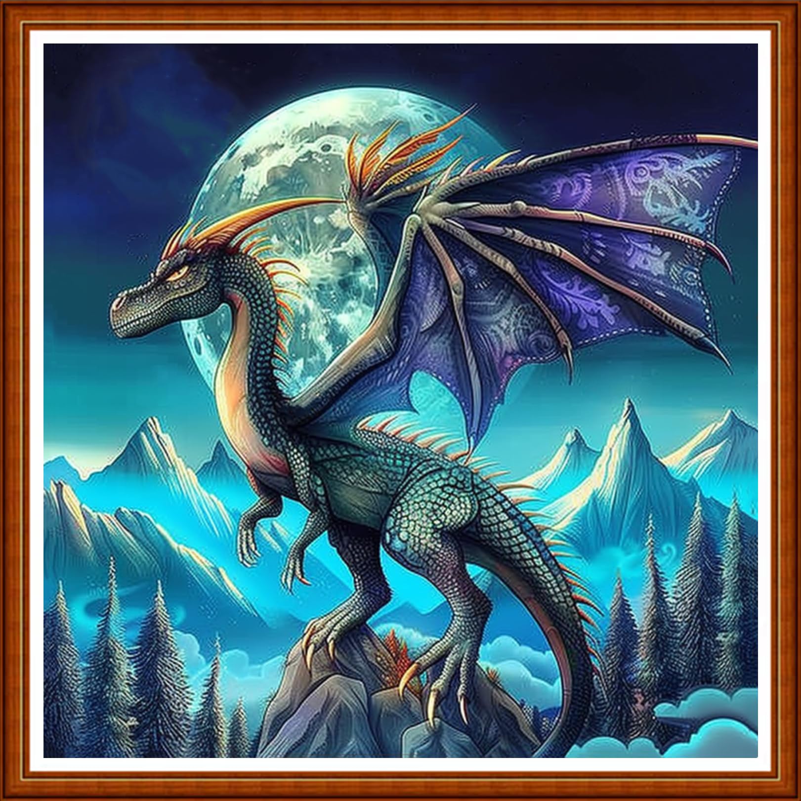 Joyhoor Stamped Cross Stitch Kits for Beginners Needlepoint Kits for Adults Embroidery Kits 11CT Counted Cross Stitch Kits Printed Embroidery Pattern-Moon Pterosaur 18x18 inchs