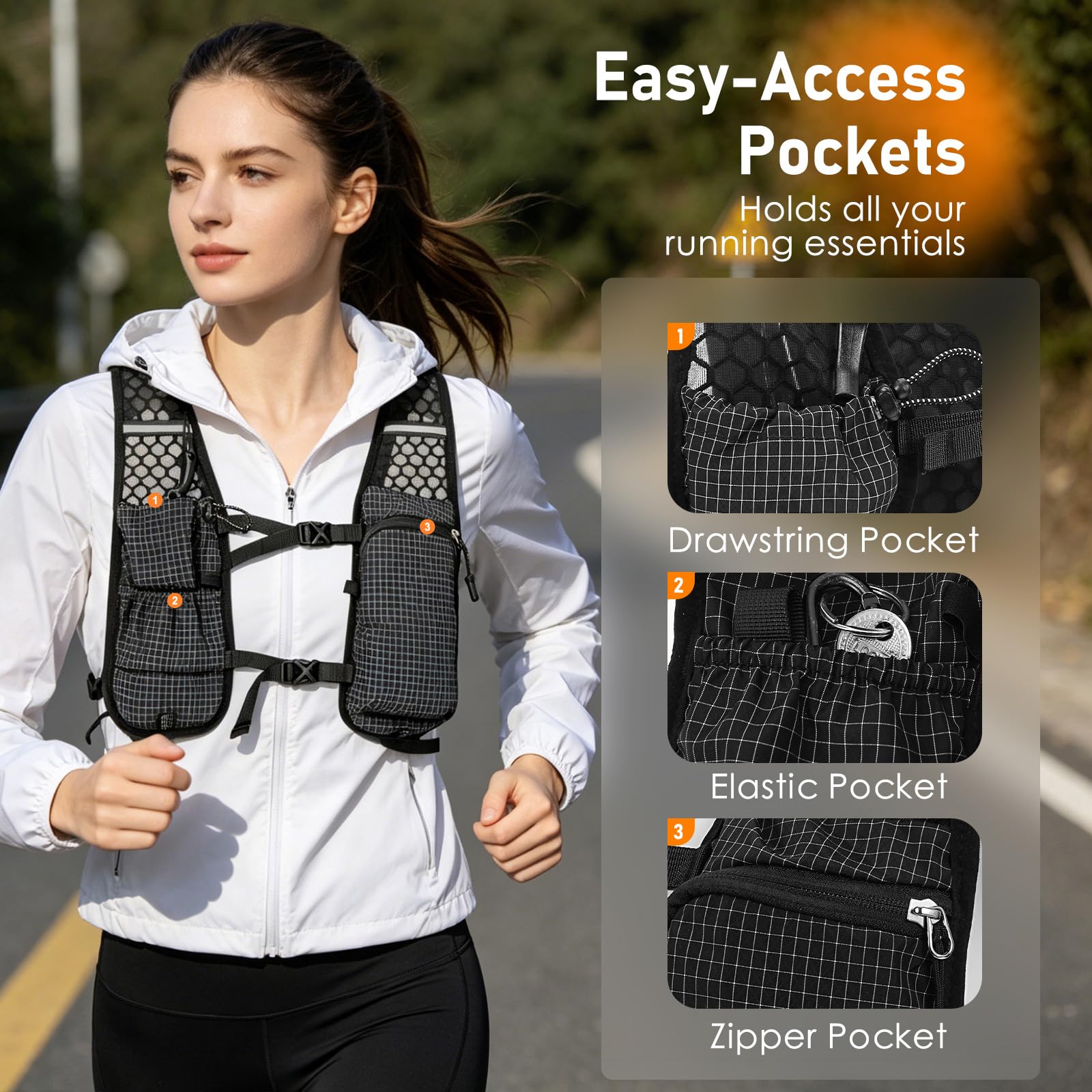 Chaleco Running Hombre Mujer, Ligera Chaleco Hidratacion Trail Running con Vejiga de Agua de 2L Mochila Hidratacion para Carrera al Aire Libre, Maratón, Ciclismo, Escalada, Esquí y Camping