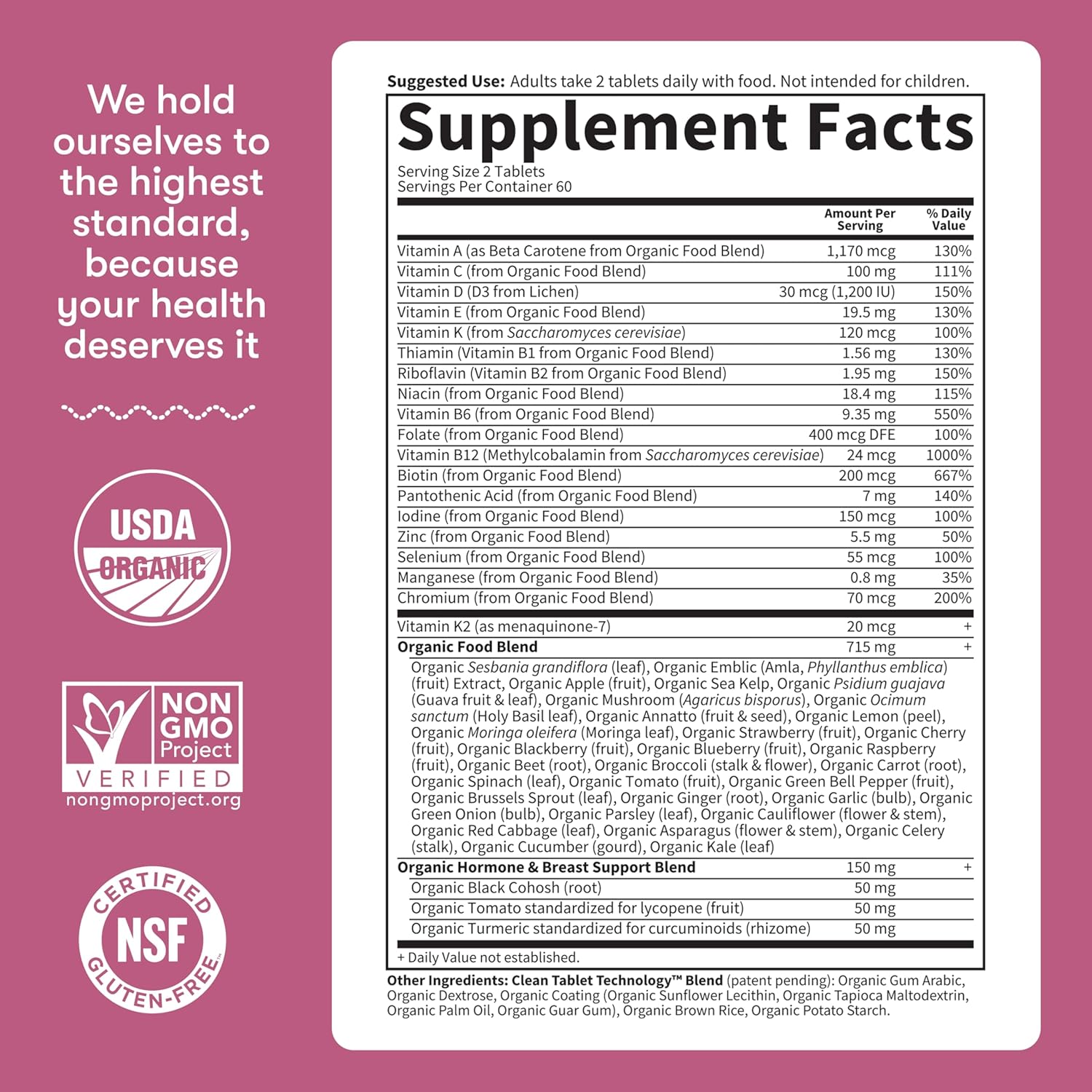 Garden of Life Multivitamin for Women 40 Plus, Organics Womens Vitamins, Hormone & Breast Health Support Blend, Vegan, 120 Tablets - Image 6