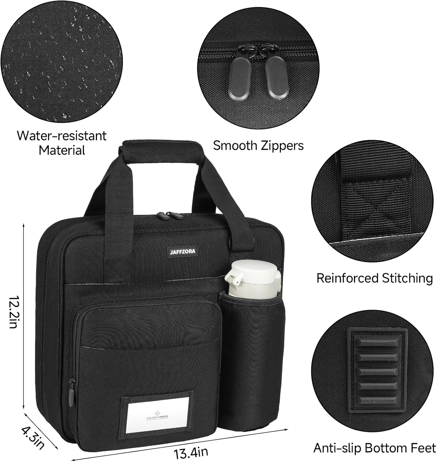Zipper Binder 3 Ring with Shoulder Strap, 700 Sheets Capacity 3 Inch Binder with Zipper Fits 13 Inch Laptop for School and Office, Black