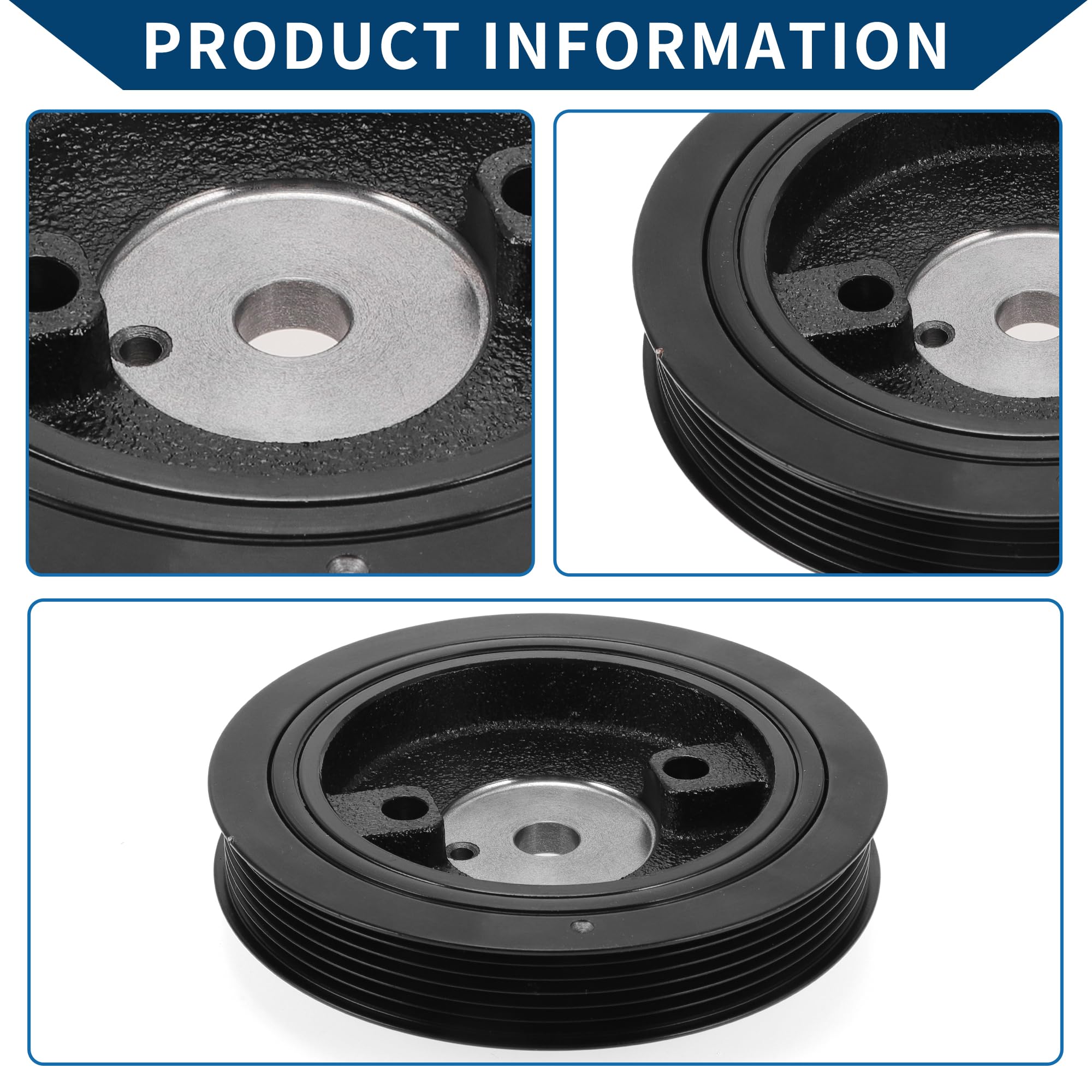 Polea De Cigüeñal Armónico para Kia Sportage 05-10 1pc | Negro, Aleación De Aluminio, 6 Ranuras, 1 Pc, OE 2312437520, Diseñado Para Restaurar Función De Polea, Reemplazo Duradero
