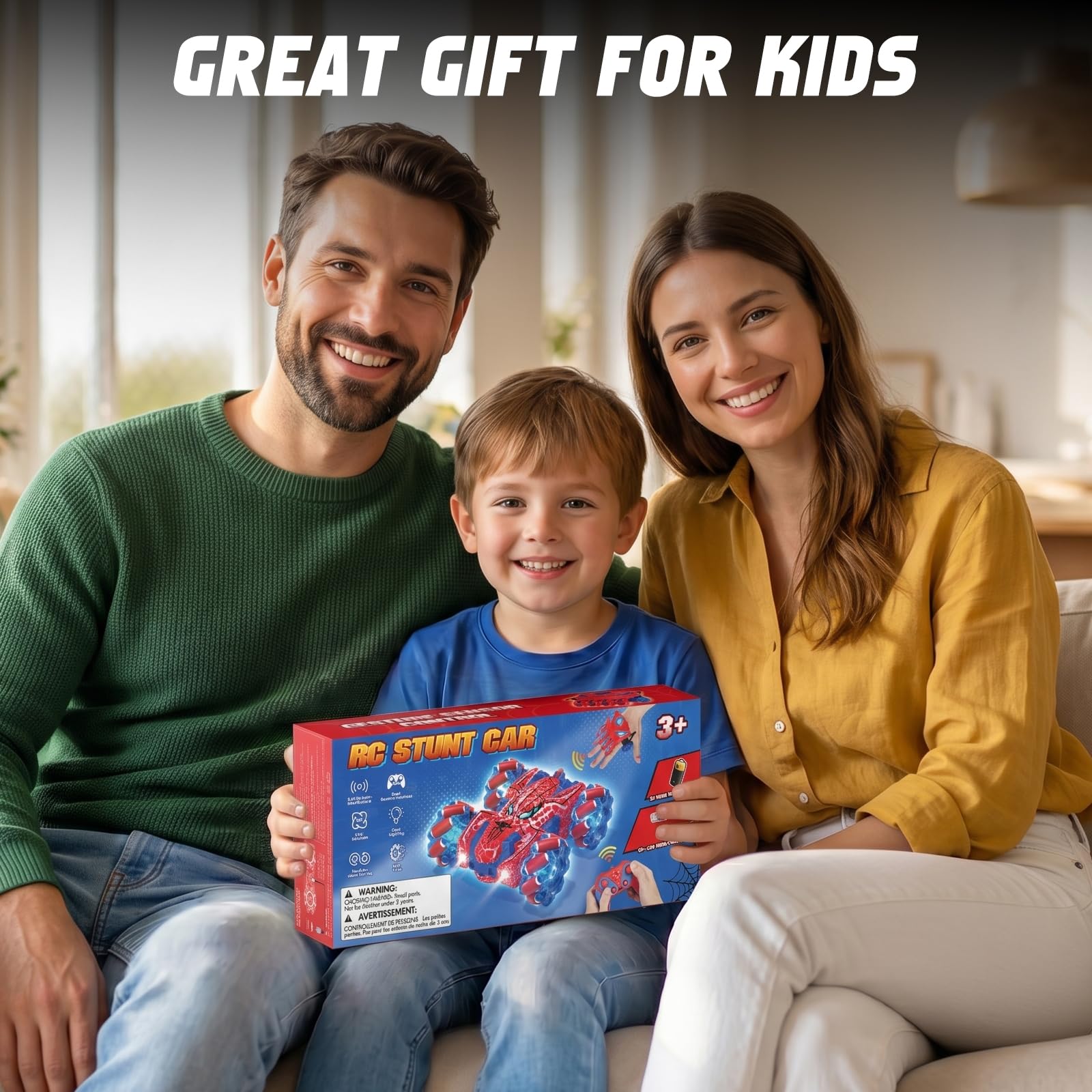 Spider Auto Telecomandata con Riconoscimento dei Gesti a Partire da 4 5 6 7 8 9 10 11 12 Anni, Auto RC a Doppia Faccia con Illuminazione del Corpo, Auto RC Stunt Ricaricabile Controllata (Rosso)