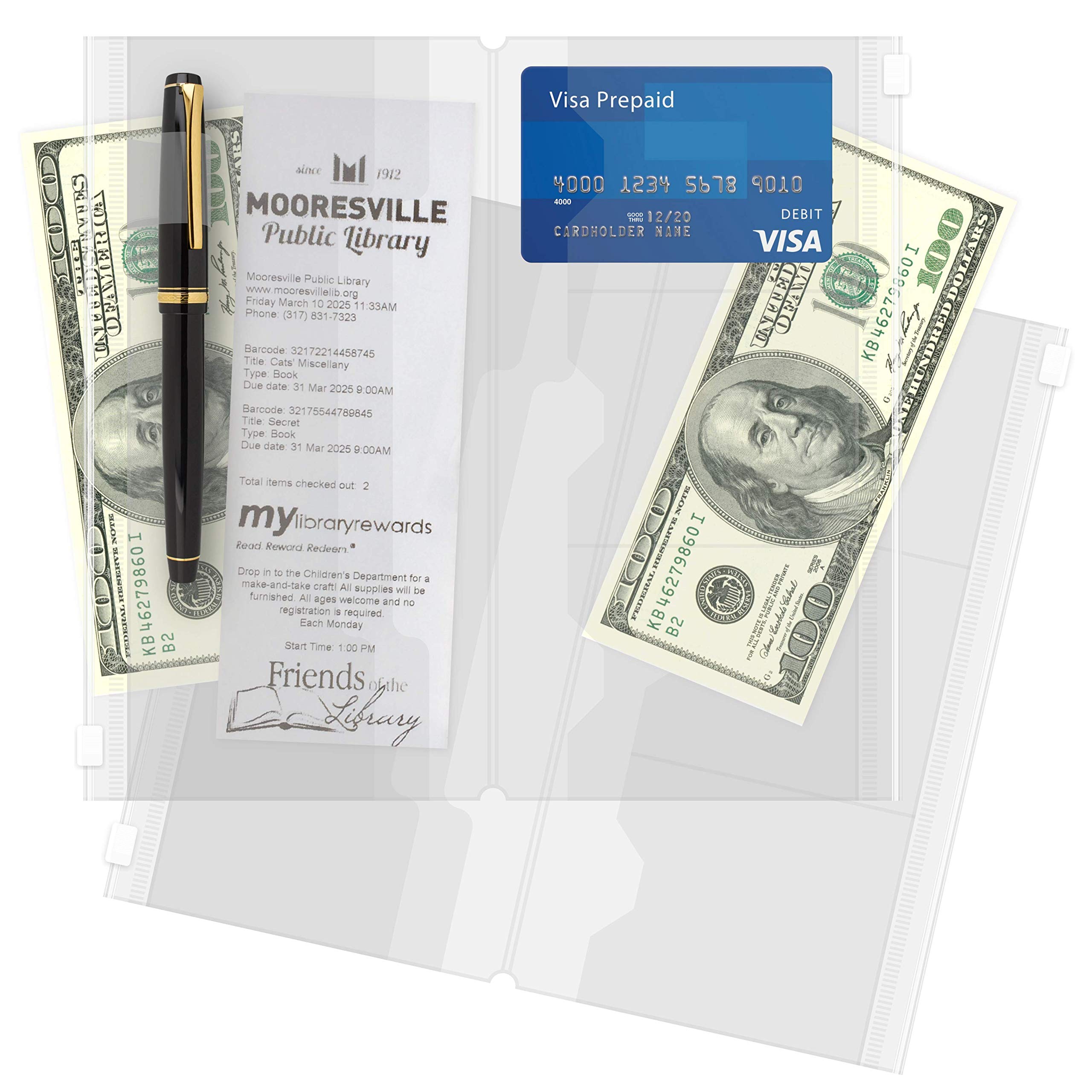 Discagenda Multi Purpose Clear Pockets Card Holder Zip Pouch Pen Loop for Traveler's Notebook, Pack of 2