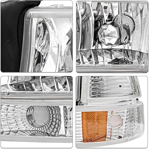 Miniatura 5 de SOCKIR Conjunto de faros halógenos compatible con Dodge Dakota 1997-2004  Dodge Durango 1998-2003 carcasa cromada y reflector ámbar