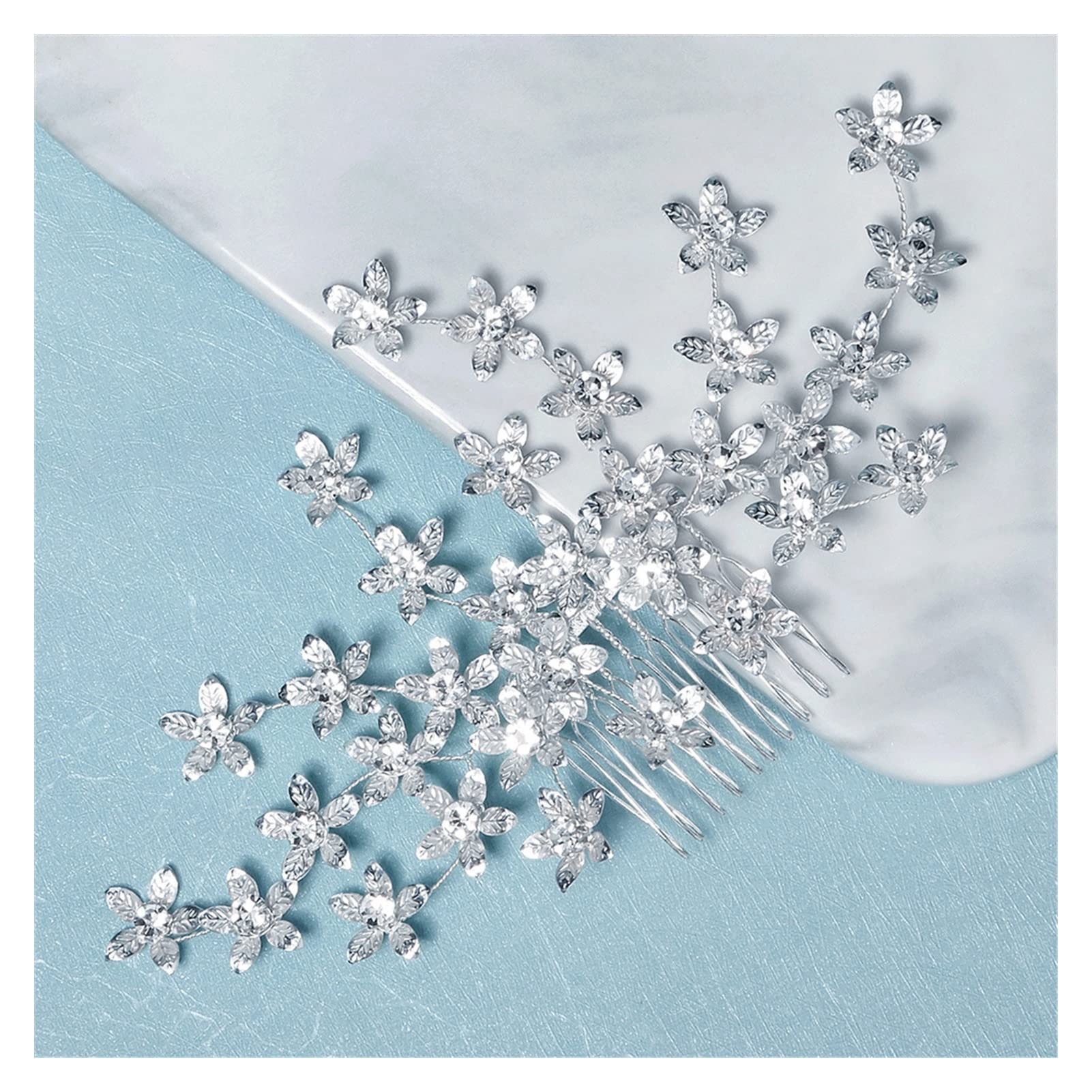 Capelli fioriti con Diamante Pettine Crystal Flower Lady Belierry Fare di Nozze Parti for Capelli Rhinestones Pettine (Metal Color : Silver)