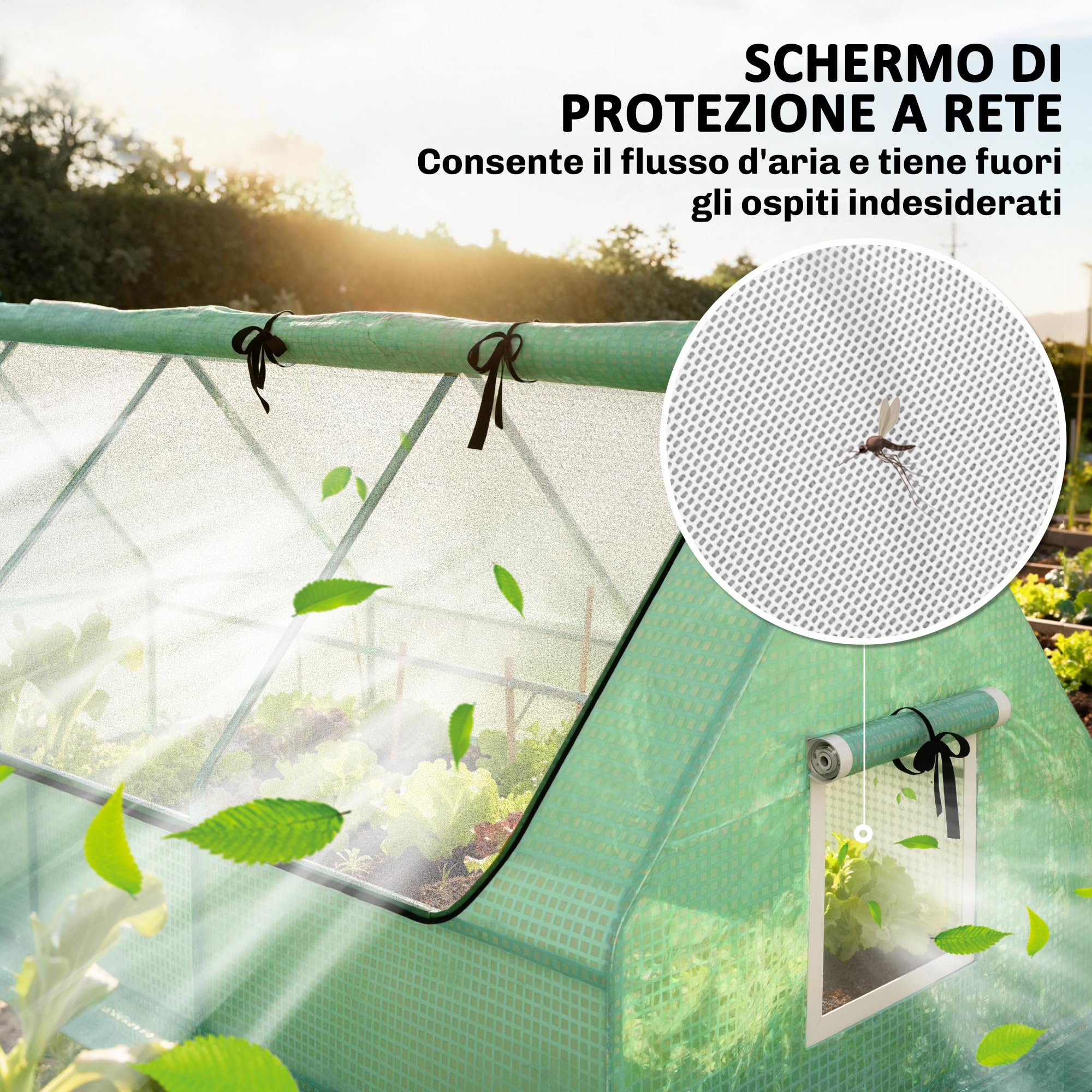 Outsunny Serra da Giardino con 2 Finestrelle Laterali e Finestra Centrale Avvolgibile, Serra per Orto in Acciaio, PE e PP, 240x90x90 cm, Verde