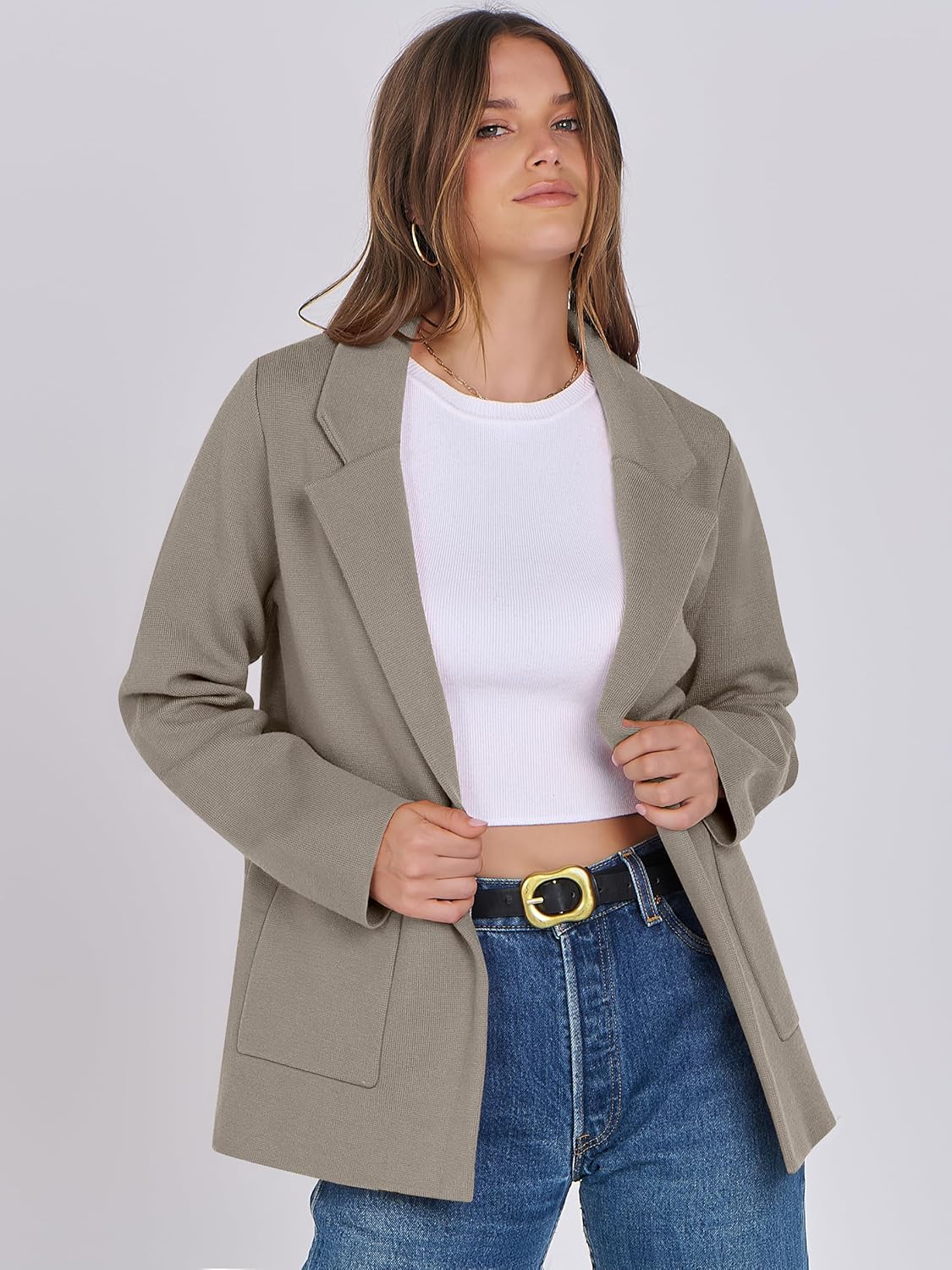 ANRABESS Womens Sweater Blazer 2025 Fall Cardigan Chunky Knit Jacket Coats - Image 2