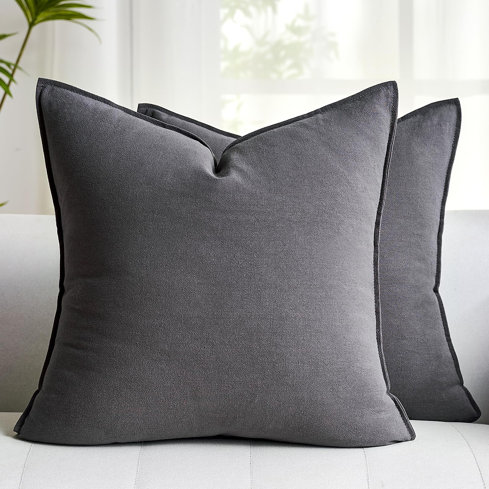 Cushion Covers 45 x 45 Dark Grey Throw Pillowcases Modern Sofa Bed Cushions Soft Cotton Linen Pillow Case Decorative Cushions Pillow Cover for Livingroom Bedroom with Invisible Zipper Pack of 2 โ image 1