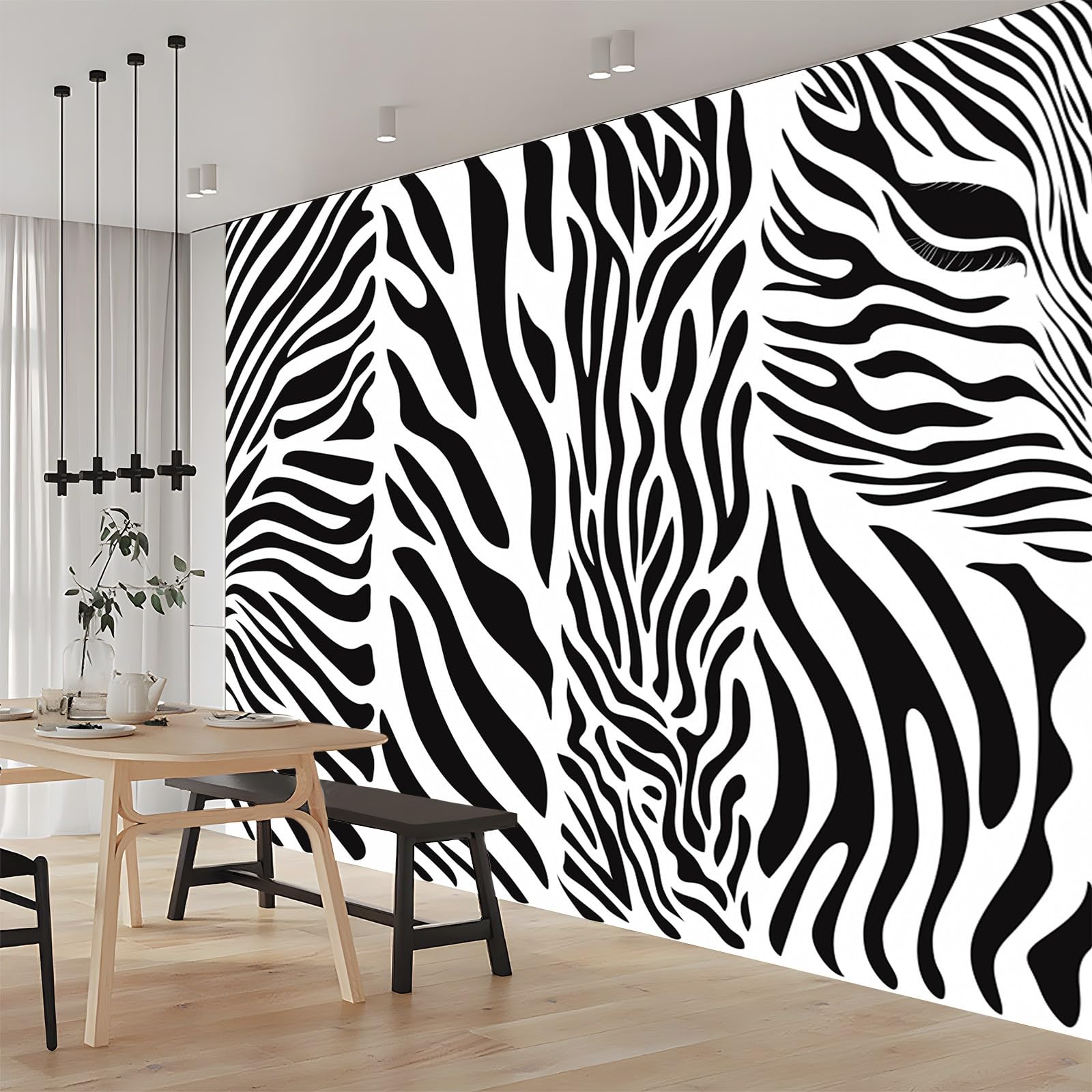 Tapety, paski zebry, 350 x 256 cm, flizelina, fototapeta, z możliwością dostosowania rozmiaru, nowoczesna tapeta do salonu, sypialni, korytarza, dekoracyjna, łatwa w instalacji, biało-czarna