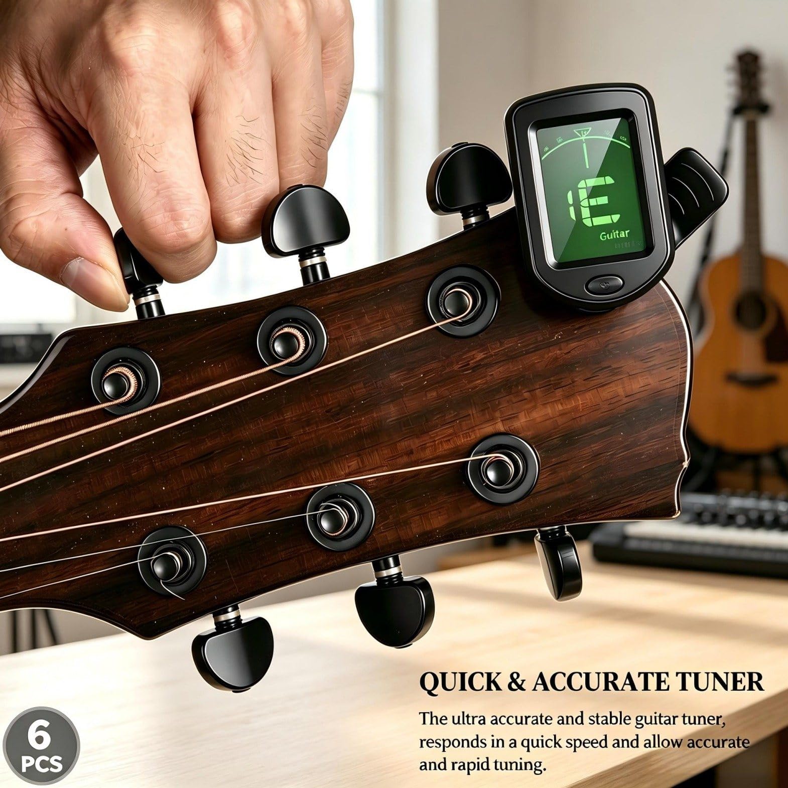 Sound harbor Accordatore per chitarra a clip, confezione da 6, cromatico, per chitarra acustica, ukulele, violino e basso, confezione da 6