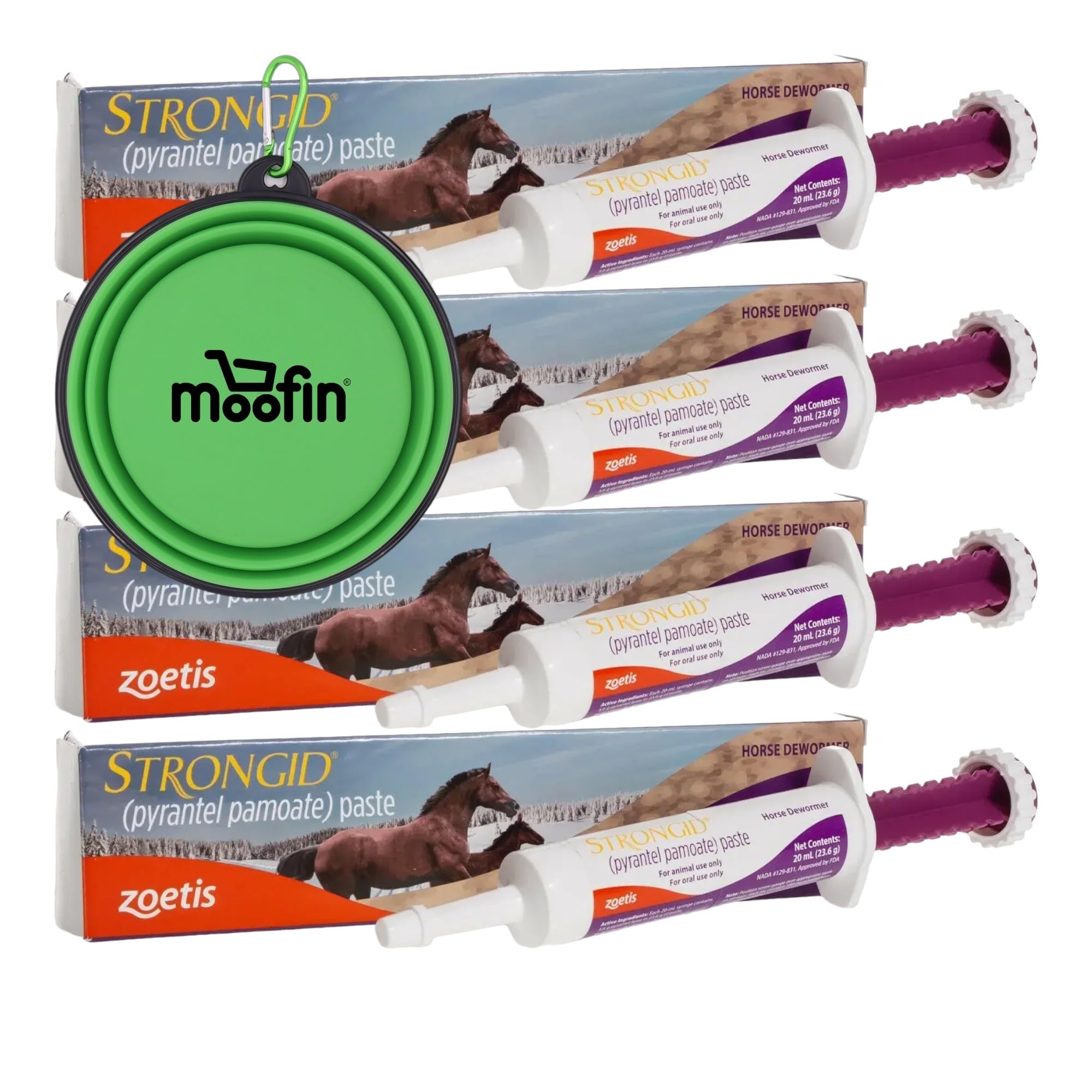 Bundle of Portable Silicone Folding Pet Bowl - 13x, and Zoetis 23.6 GMS Strongid Paste Contains 43.9% Pyrantel Pamoate for Use in H, Pack of 4