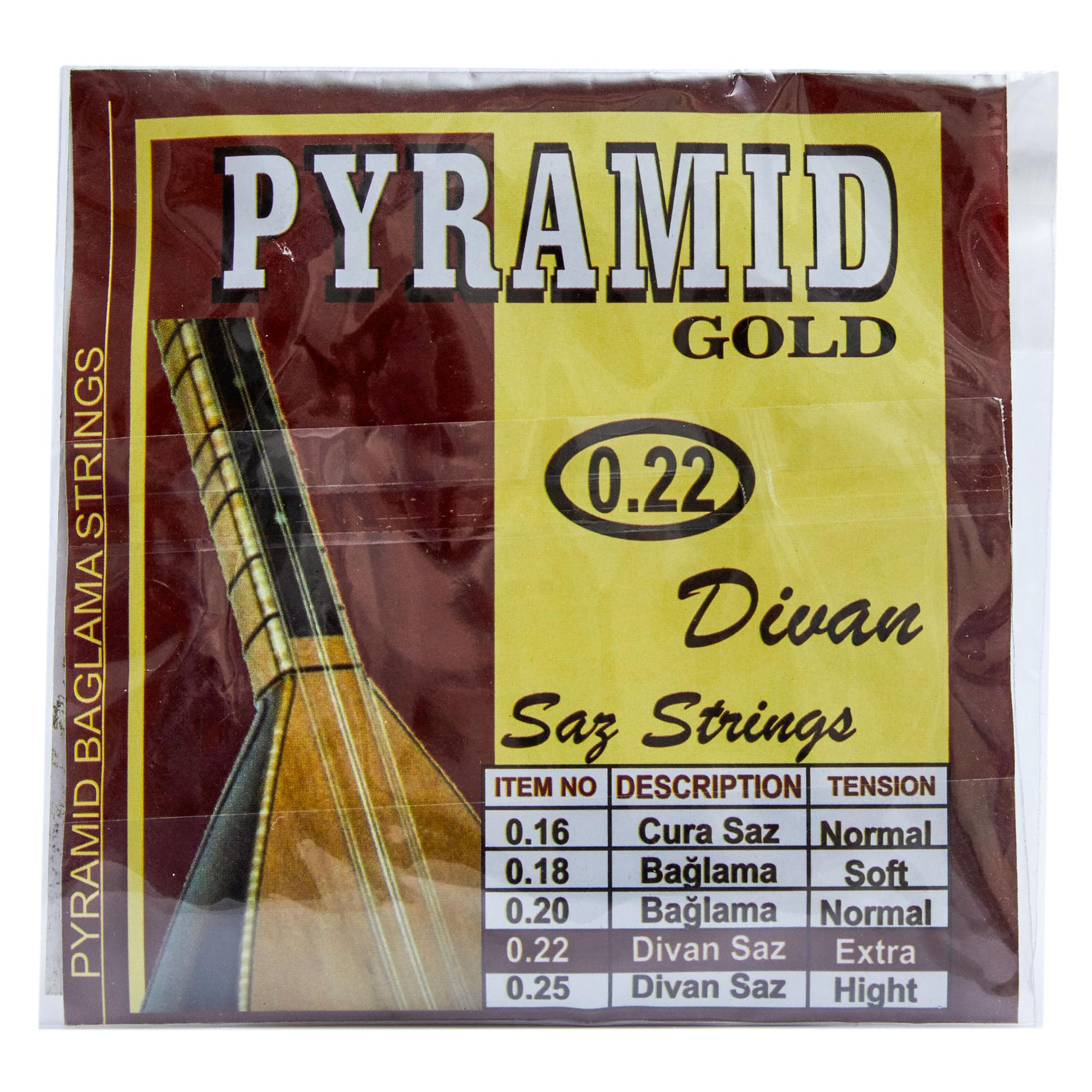 Pyramid Divan Saz Saiten 0,22, mittlere Spannung, 8 Stahlsaiten, satter Ton, Tanbur