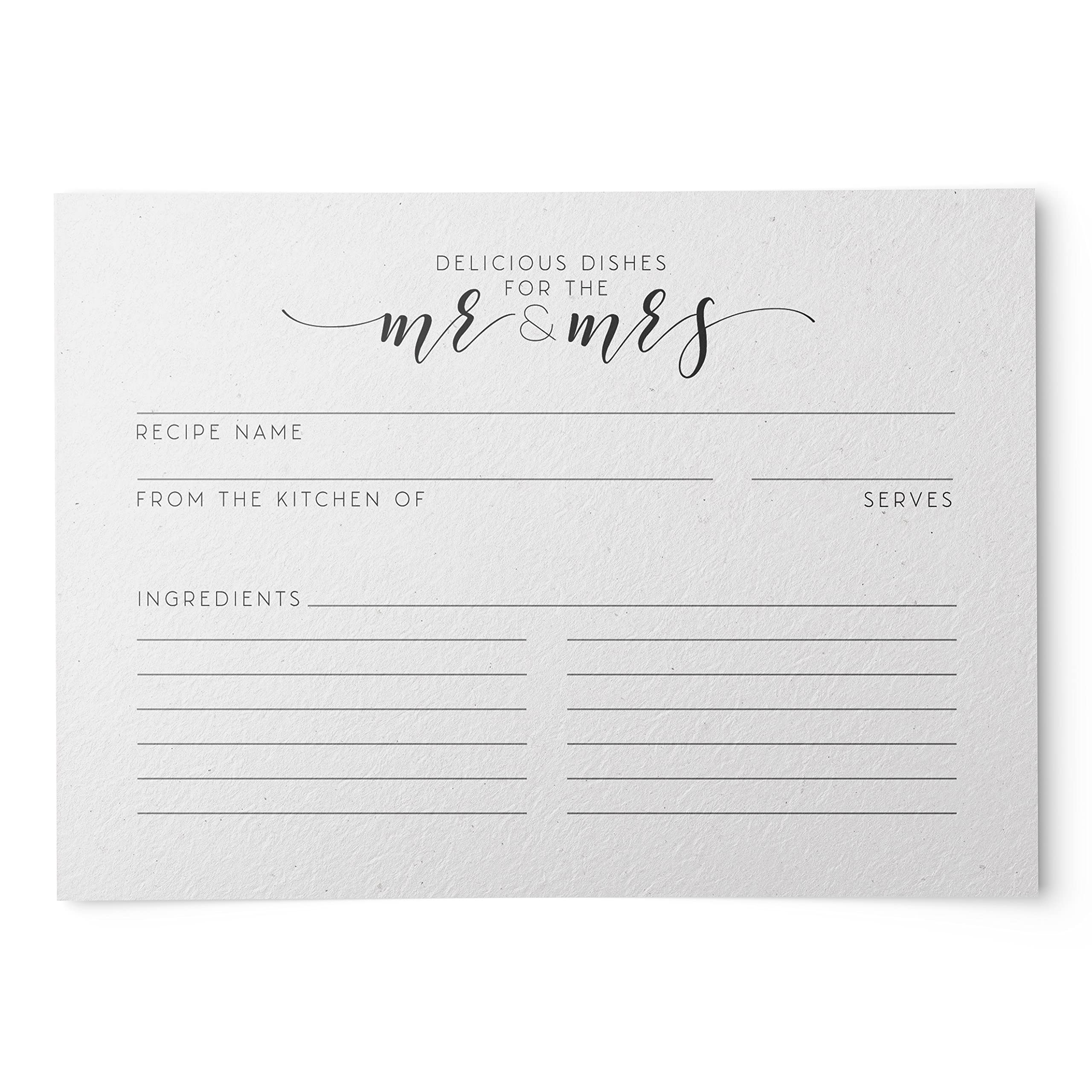 Dashleigh Bridal Shower Recipe Cards 4x6, 48 Mr and Mrs Newlywed Recipe Cards Double Sided, Water Resistant Thick Cardstock for Wedding Shower Games -