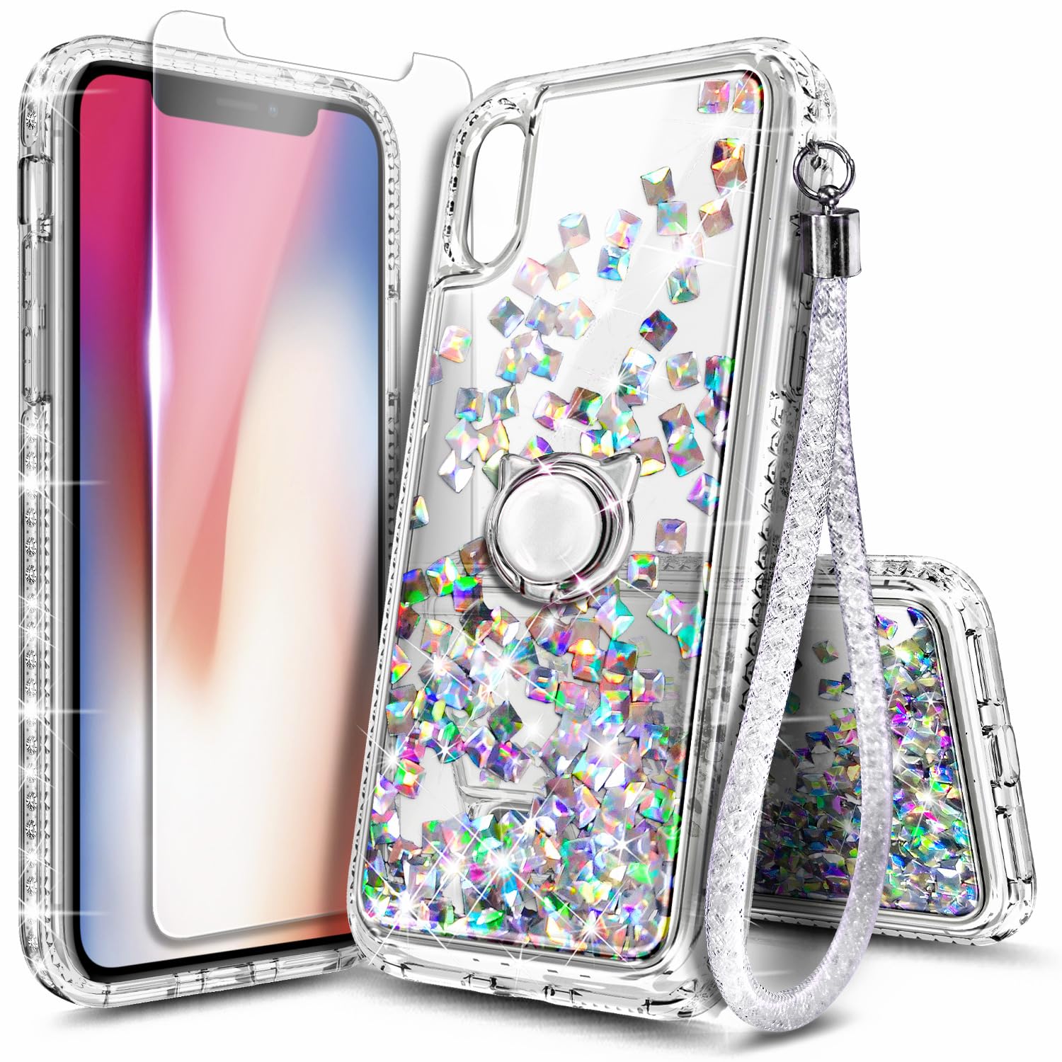 NGB for iPhone Xs Case &amp; iPhone X Case Cute Liquid Glitter, Crystal Gem