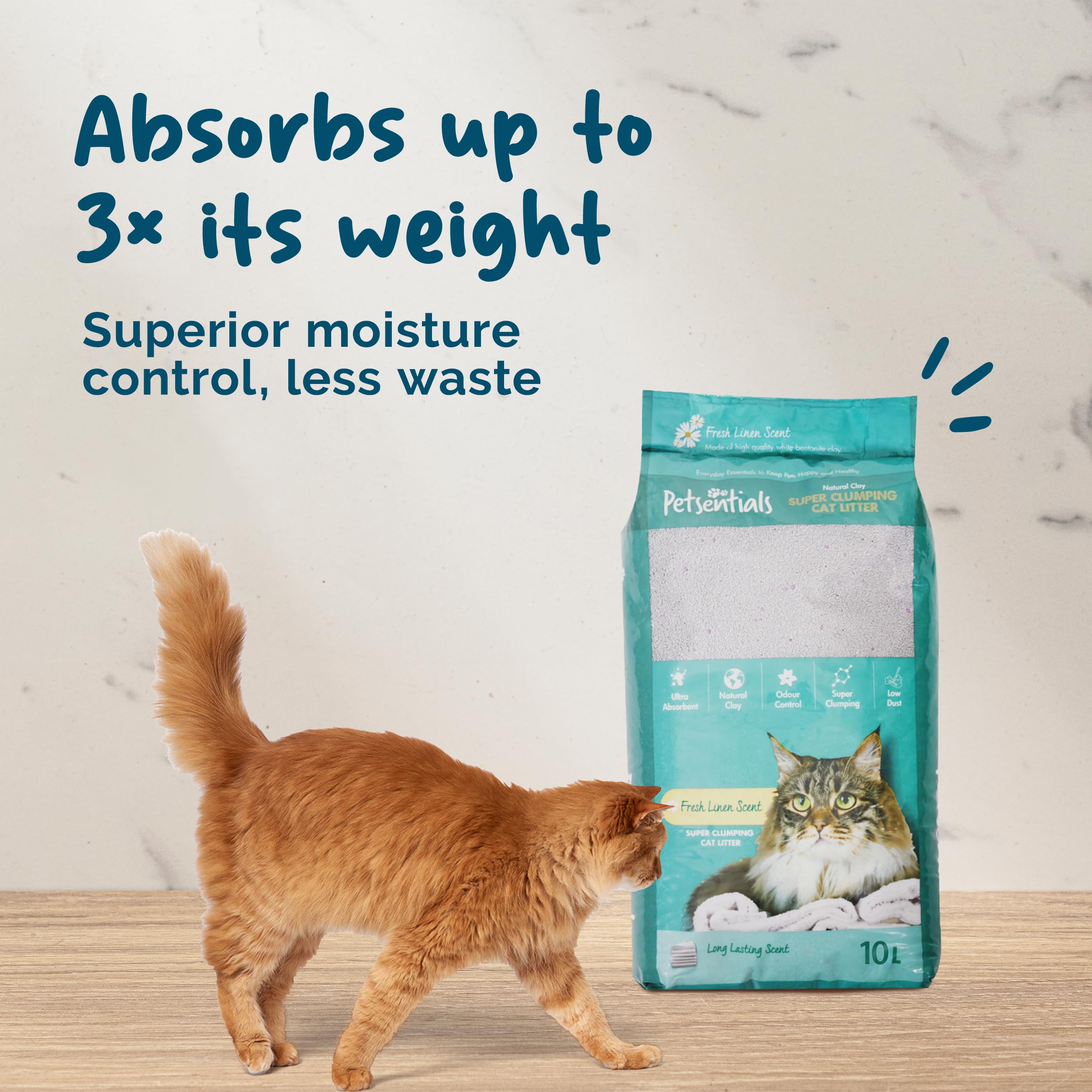 Petsentials Litière agglomérante pour chat – 10 L | Litière naturelle en bentonite pour chat pour une absorption ultra | Contrôle des odeurs | Parfum de lin frais
