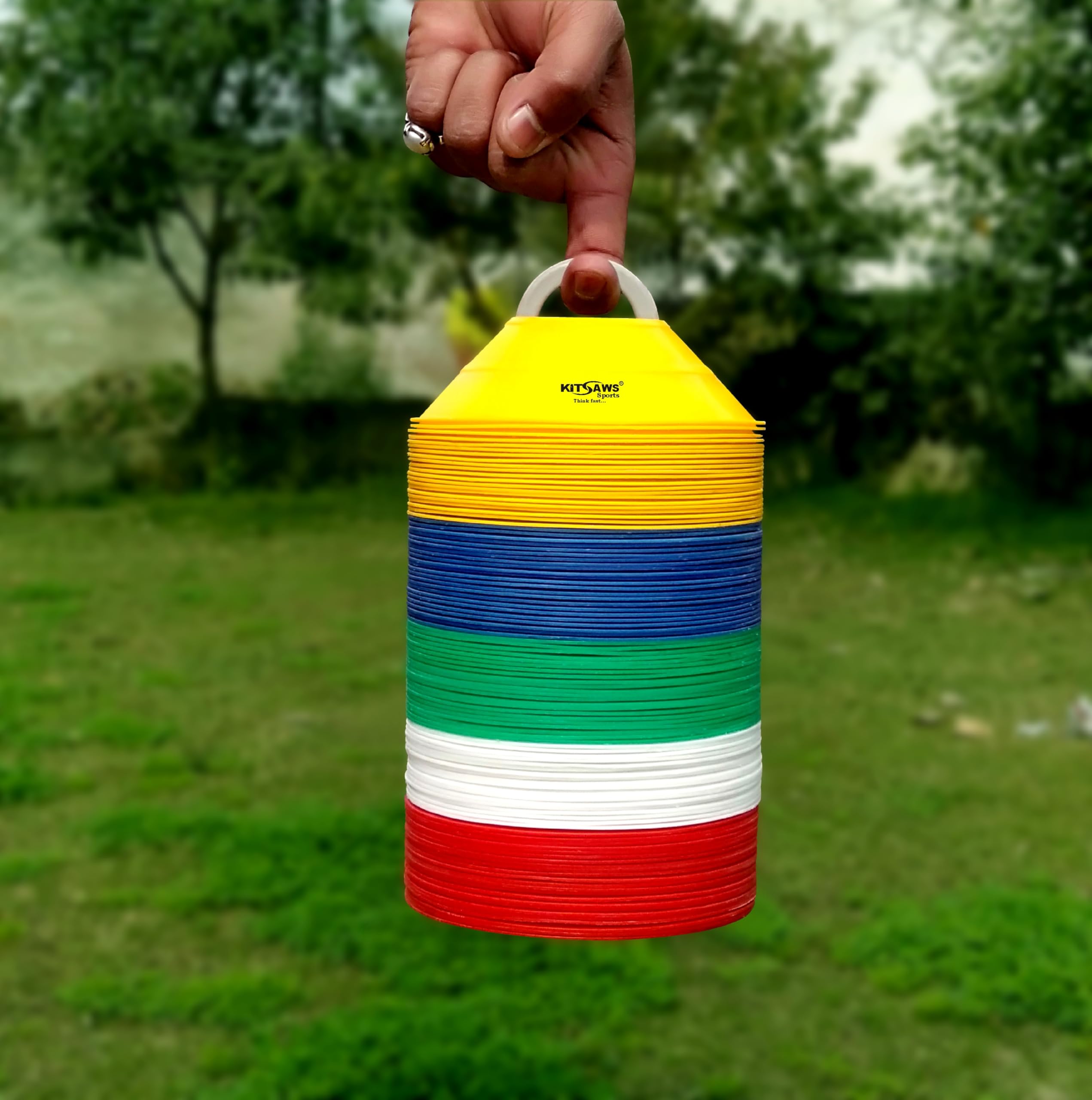 KITSAWS Sports Agility Training Space Soccer Saucer Ground Marker Cones 1.5 Inch - Multicolour (Pack of 50) with Stand | for Football, Cricket, Track and Field Sports | (B07NPLDL88) Amazon Price History, Amazon Price Tracker