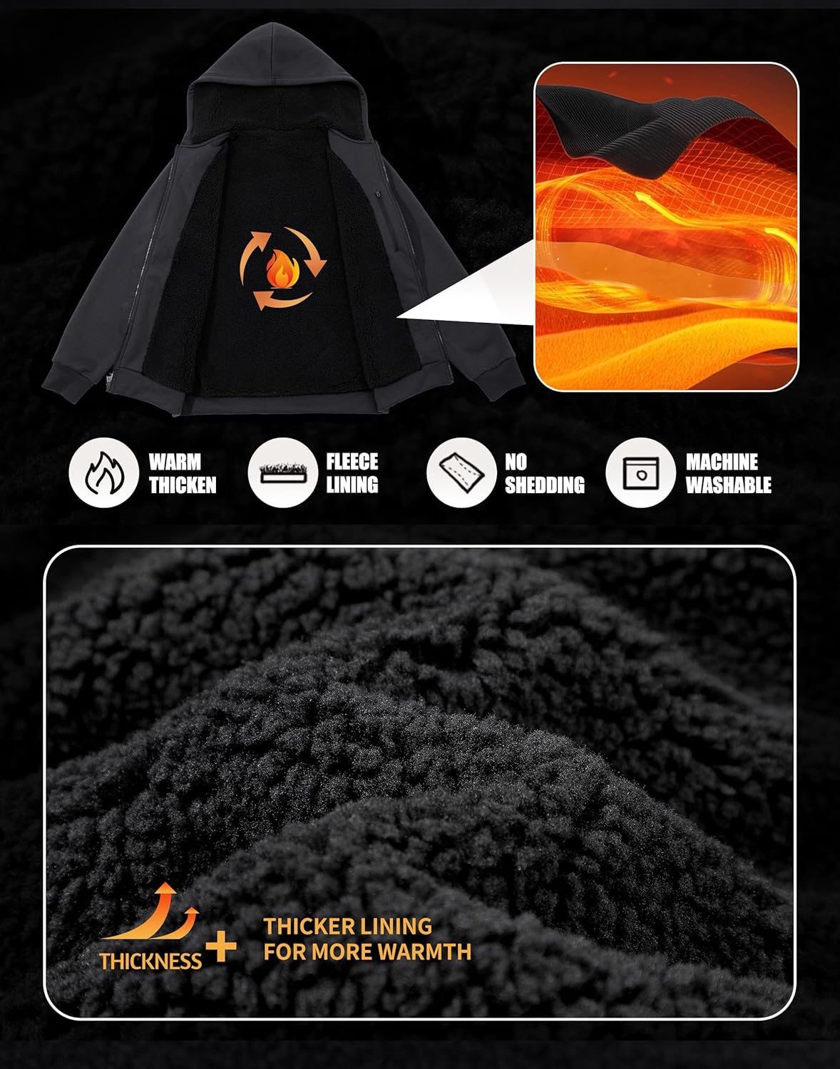 Pioneer Camp Men's Sherpa Lined Hoodie Full Zip Up Heavyweight Hooded Jacket Sweatshirt Fleece Fall Winter Coat with Pocket - Image 5